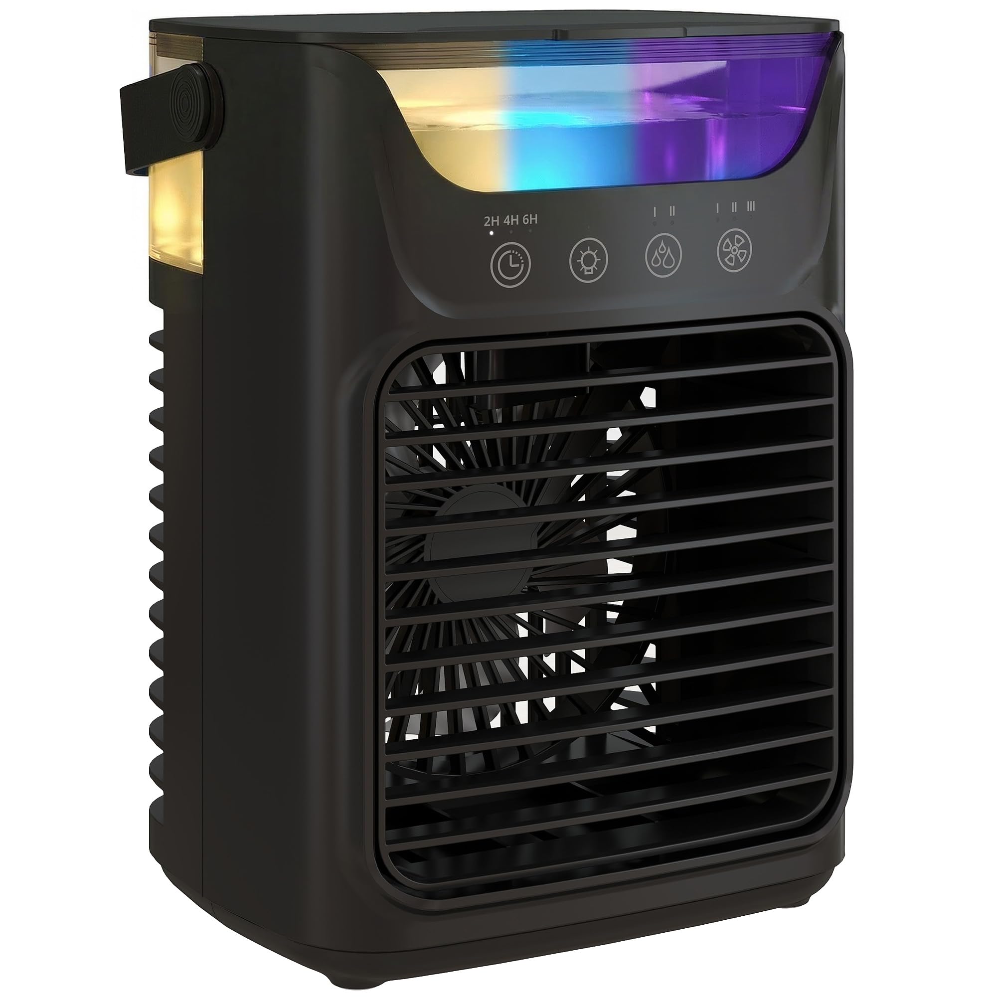 Homcom Black Portable Air Conditioner, 4-In-1 Mini Air Cooler With 3 Wind Speed, 2 Cool Mist, Rgb 7 Led Light, 700Ml Water Tank, 2-6H Timer, Small Cooling Fan For Home, Office, Bedroom,