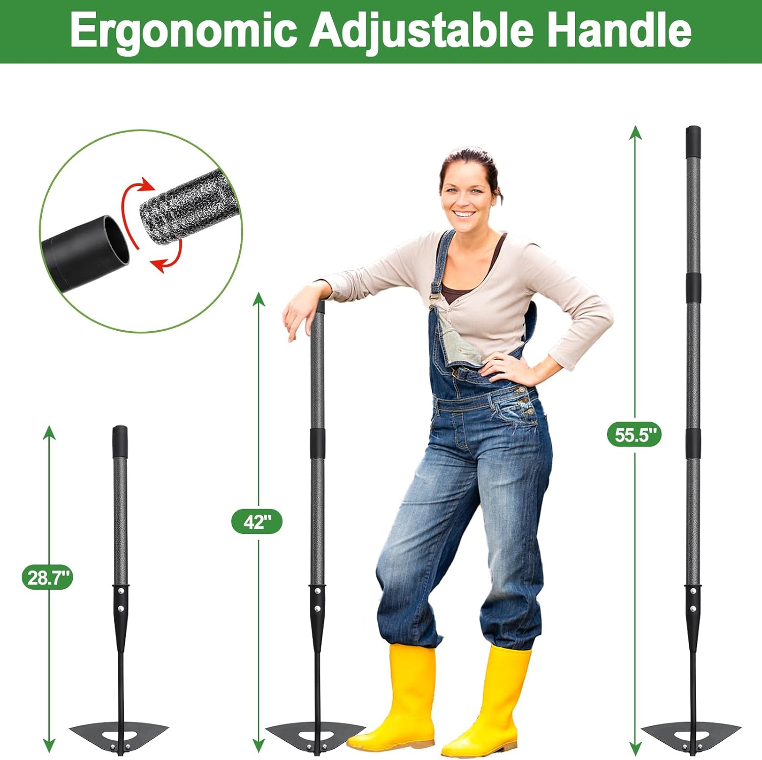 COCONUT Garden Hoe, 4.5FT Long Handle Hollow Hoe Garden Tool, Heavy Duty Gardening Hoe with Durable Blade for Weeding Loosening Planting, Gray