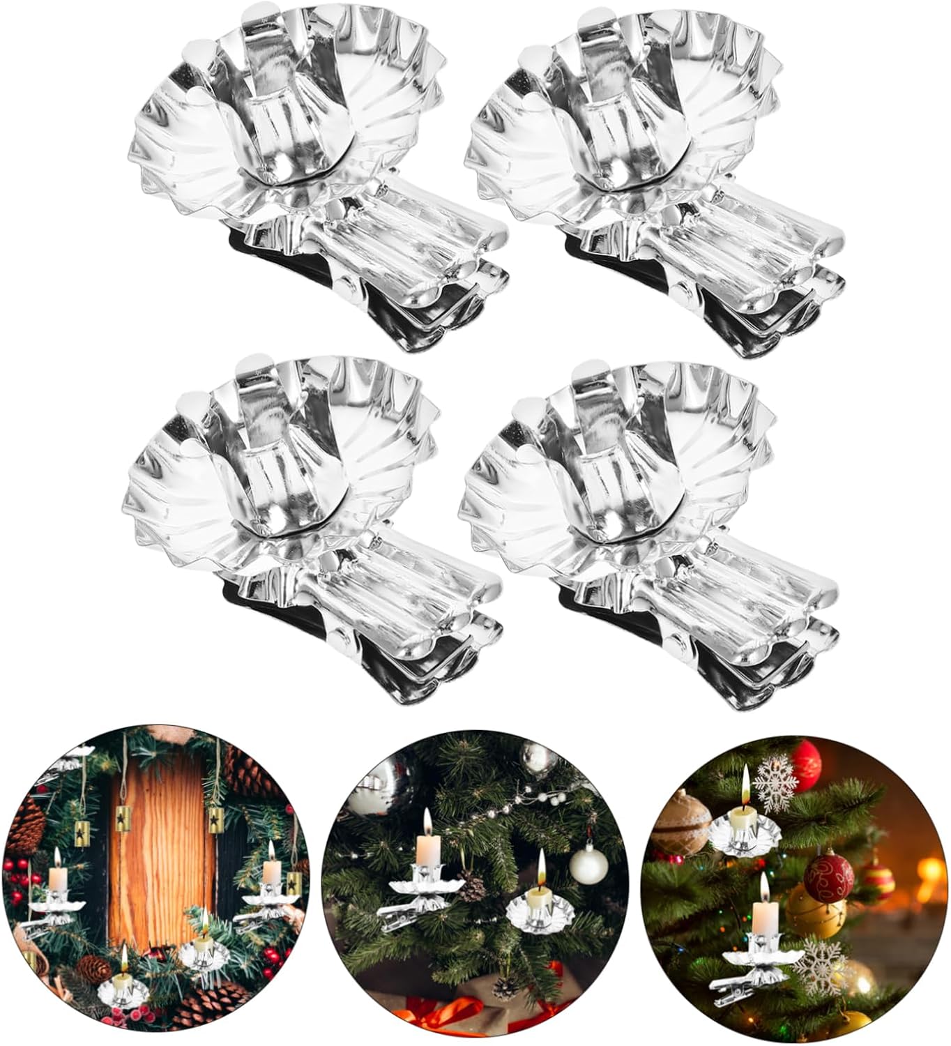 36pcs Silver Christmas Candle Holder Clips Elegant Clips for Taper Candles for Holiday Decor Xmas Parties Tree Ornaments and Formal Events