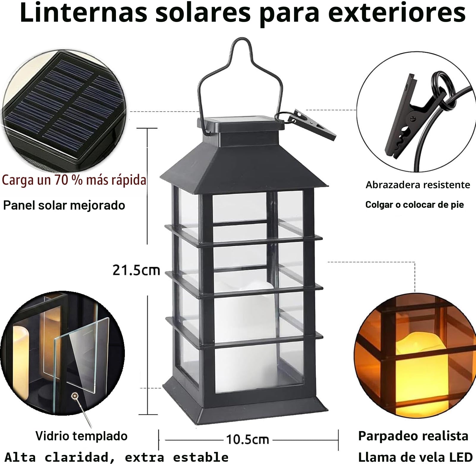 Cozymeow Farolillos Solares Exterior 2 Piezas Lampara Solar Exterior Jardin | Vela Parpadeante, Impermeable Decoración Terraza, Farol Solar para Jardin Mesa Terraza Valla Tumba y Regalos, Negro