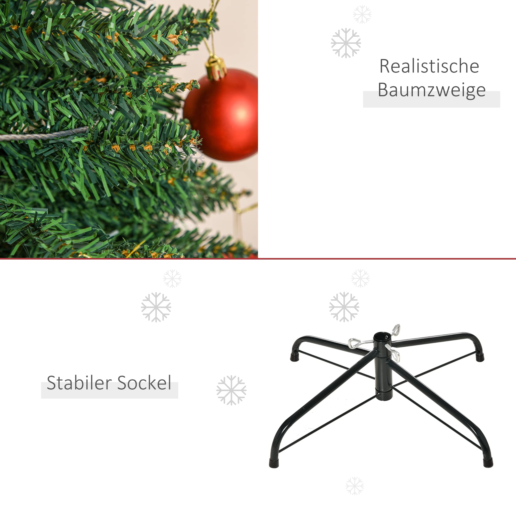 HOMCOM Künstlicher Weihnachtsbaum 210 cm mit 499 Spitzen für Drinnen Grün