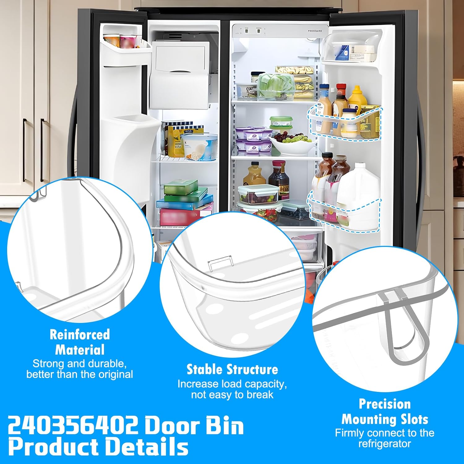 [2 PACK] UPGRADED FFSS2615TS0 LFSS2612TF0 LFSS2612TE0 LFSS2612TP0 LFSS2612TF4 FFSS2615TS2 FGHS2631PF4A Refrigerator Door Bin Compatible with Frigidaire Door Shelf 240356402 Refrigerator Door Shelves