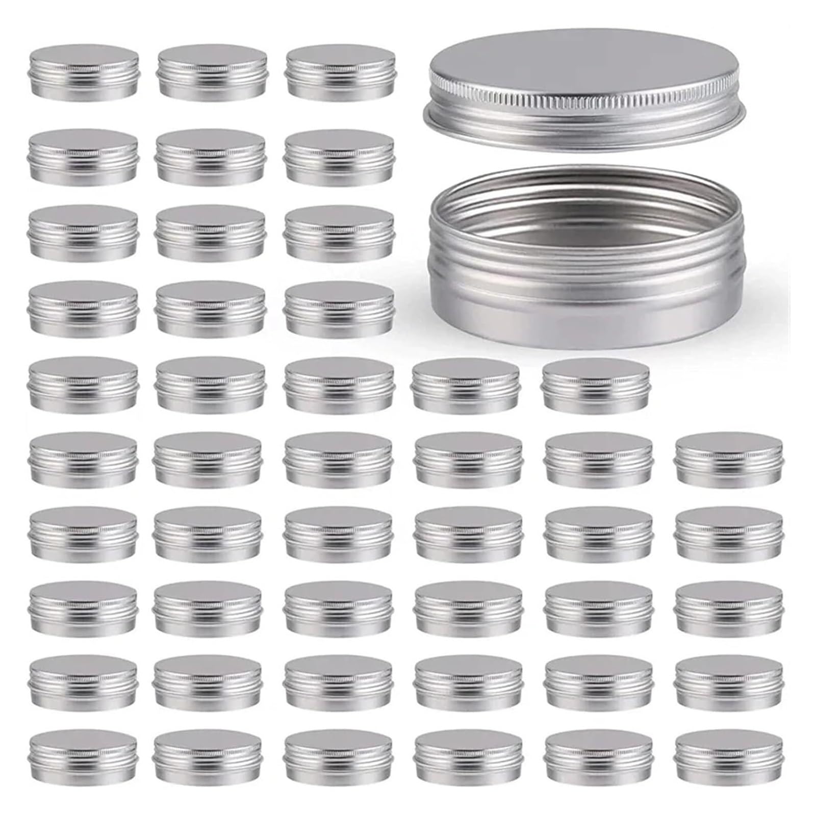 Small Metal Tin, Silver Aluminum Candle Jars with Lids, 48pcs, 5g-50g(50g Silver)