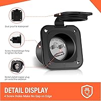 Vista 2 de WELLUCK 15 Amp Flanged Inlet 125V, NEMA 5-15 RV Shore Power Inlet Plug w/Waterproof and Back Cover, 2 Pole 3-Wire AC Port Plug, Generator Male