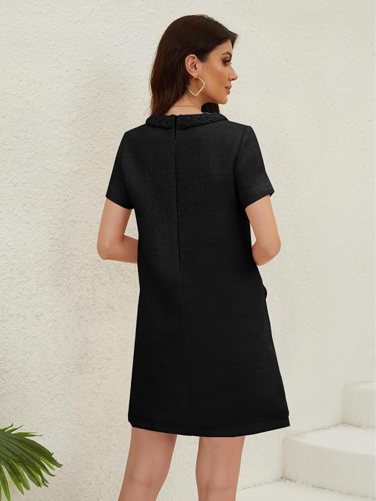 ワンピース May Tweed Mini Dress Amazon.com: XUGWLKJ Women's Elegant Tweed Dress Square Neck