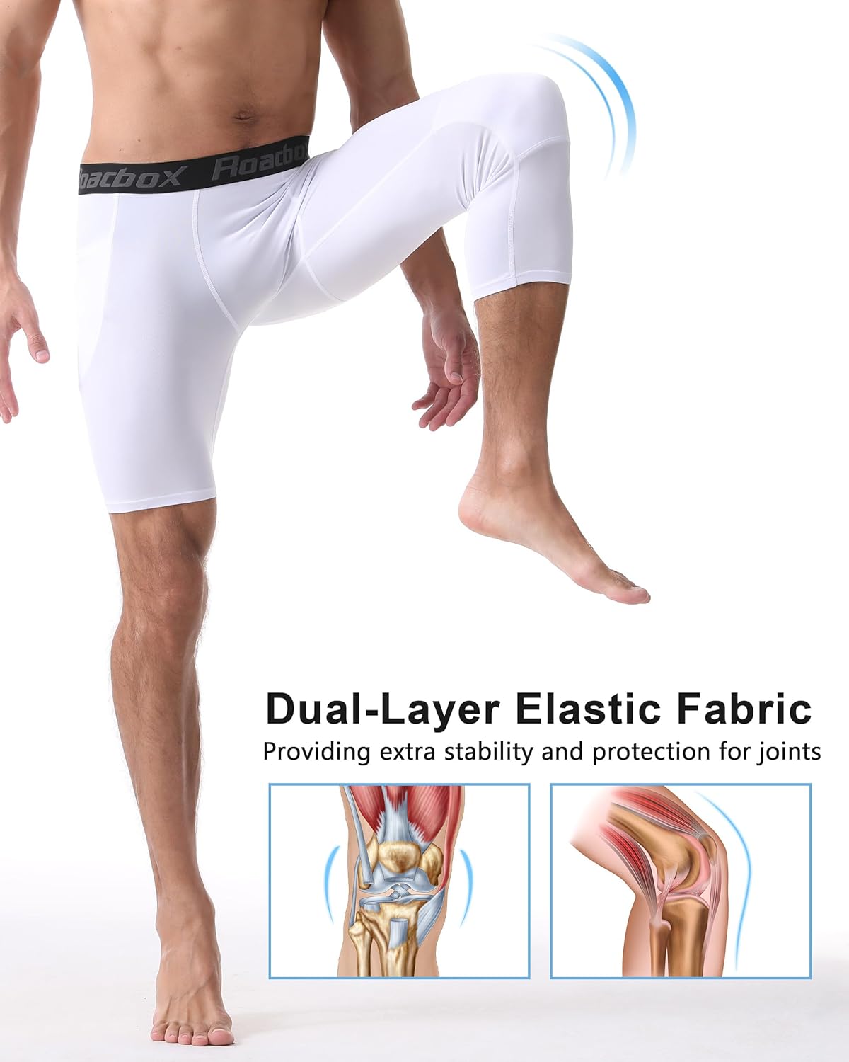 Roadbox Men's One Leg Compression Pants 3/4 Basketball Football Tights Leggings with Pockets, Capri Sports Athletic Underwear - Image 3