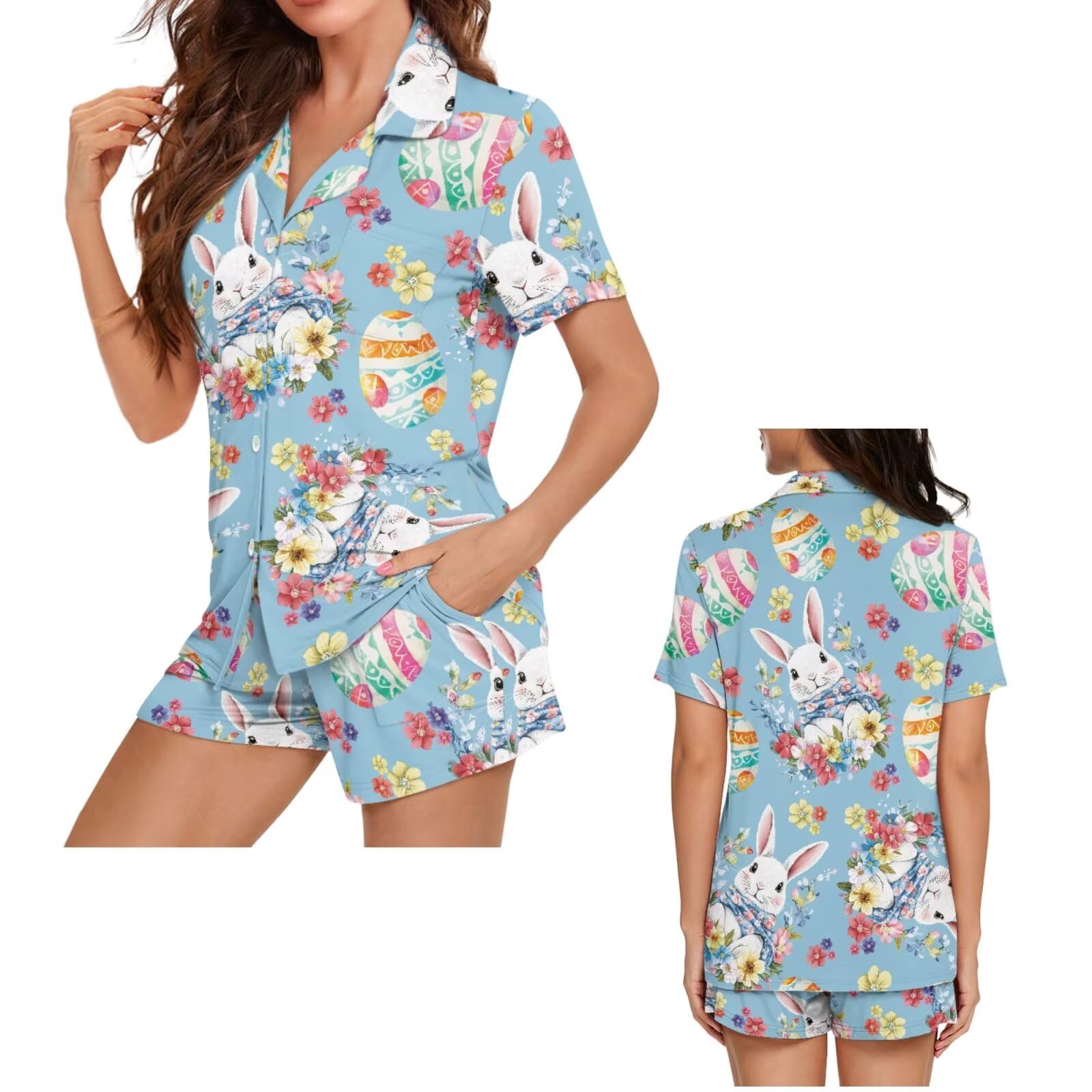 Pijamas a juego para parejas, de manga corta, con botones, ropa de dormir a juego