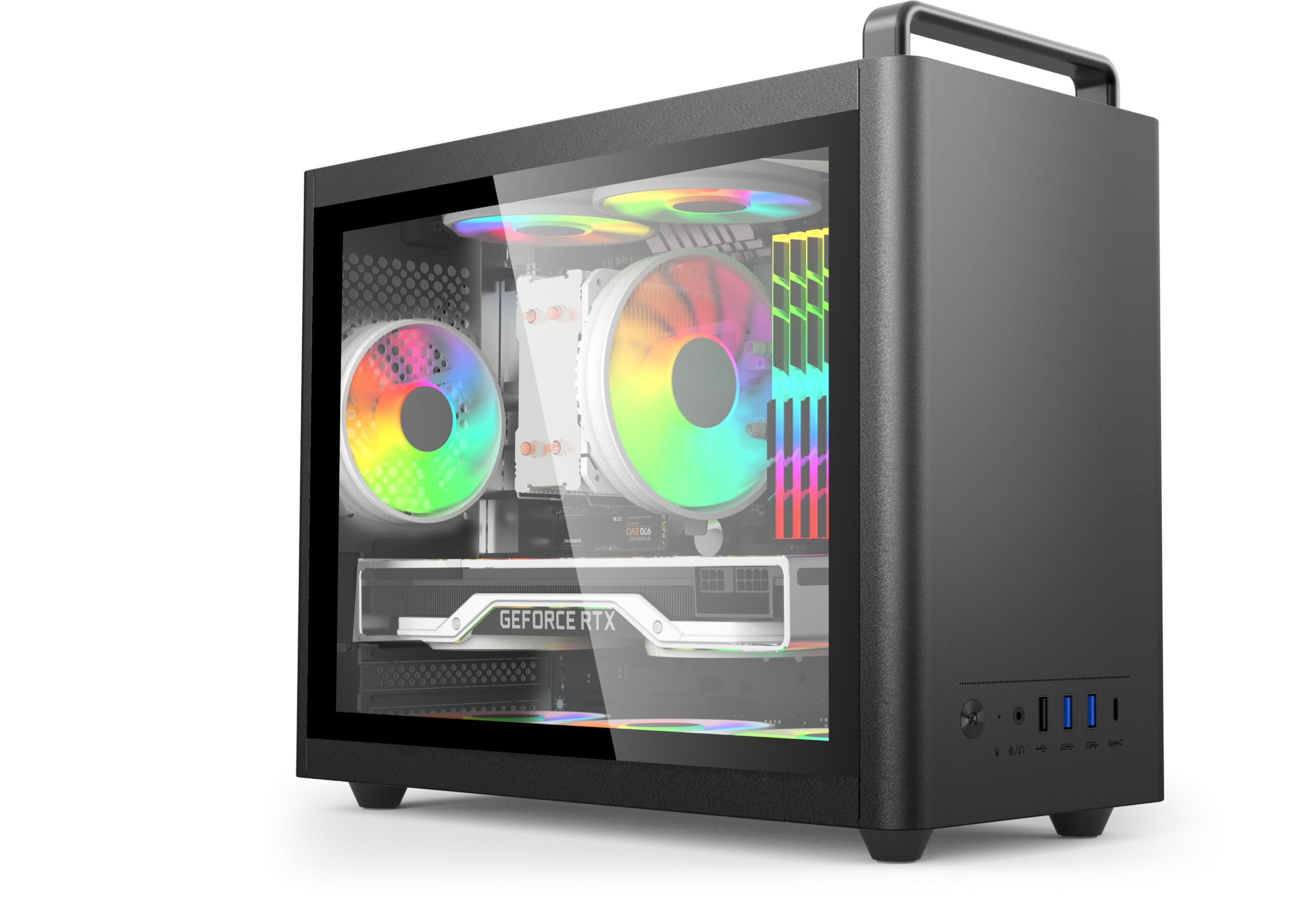 U310 M-ATX/ITX, custodia Micro ATX, custodia portatile da scrivania con finestra laterale in vetro trasparente, supporto GPU da 310 mm, raffreddamento CPU da 135 mm e alimentatore ATX/SFX (nero)
