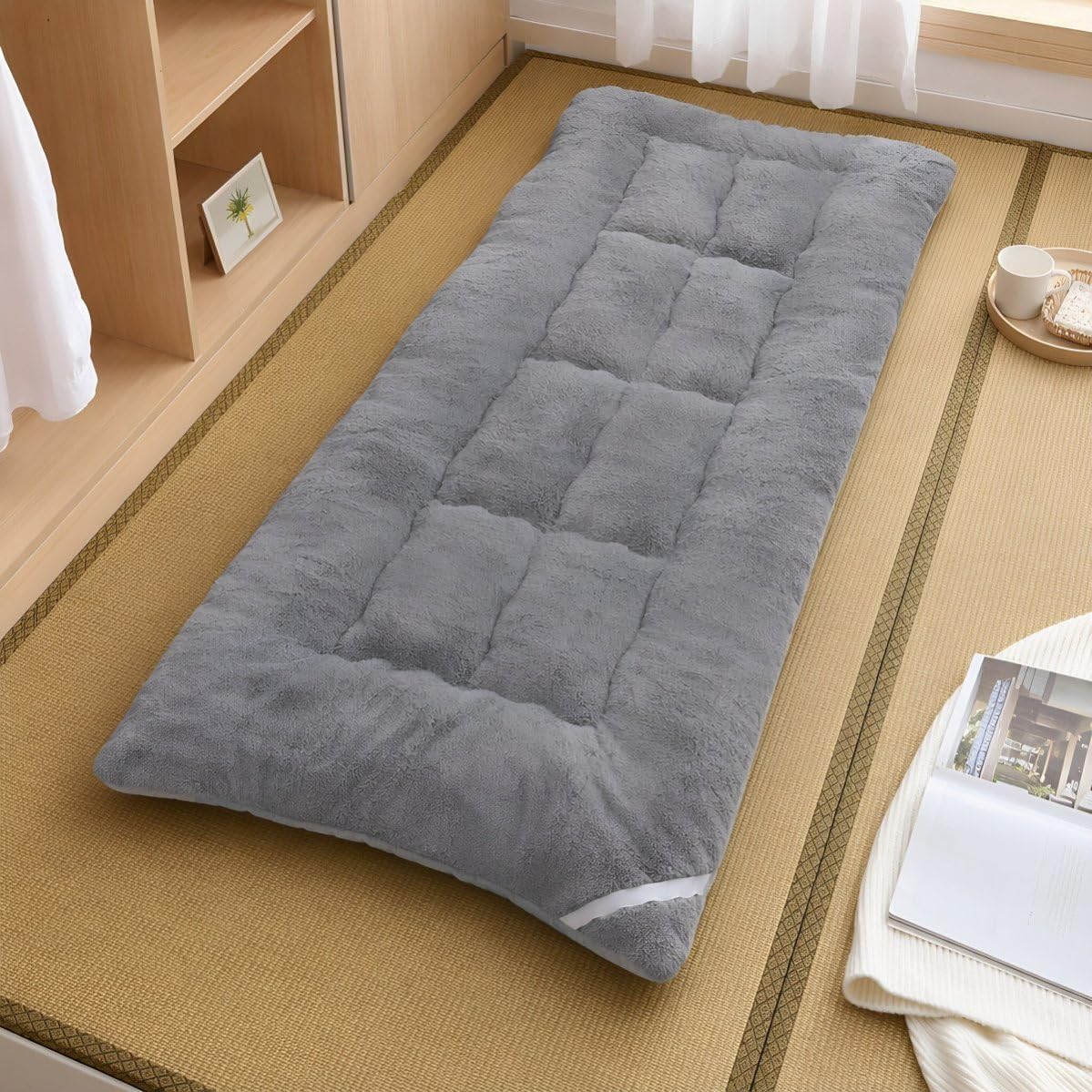 FRCOLOR Surmatelas Tatami Épais en Laine, Gris, Hiver, Léger, Rangement