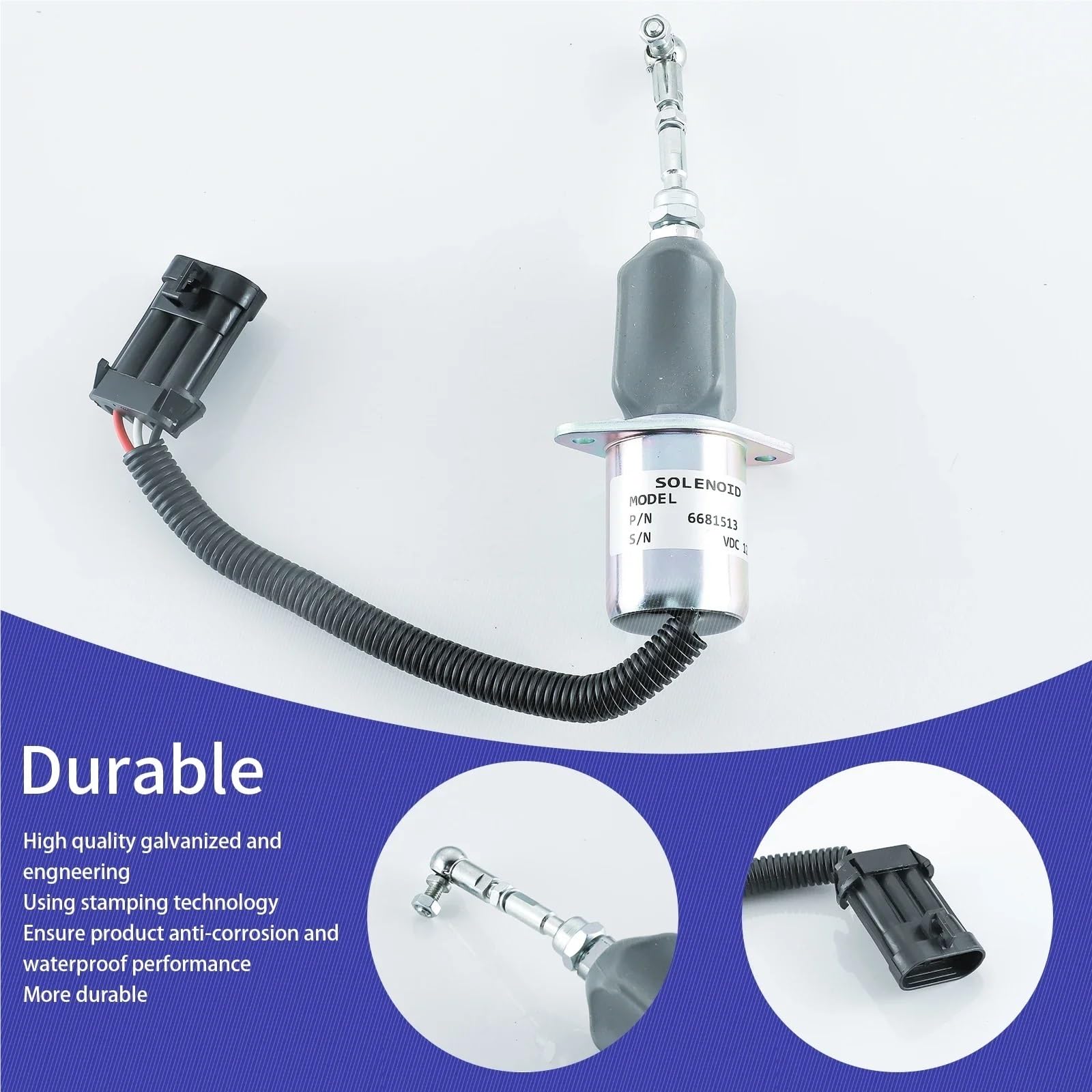 Válvula de Parada del Motor Solenoide de corte de combustible 6681513 con kit 6681512 6667992 6667993 compatible con Bobcat T190, S185, S175, S160, 325, 328, 331, 334 y 337
