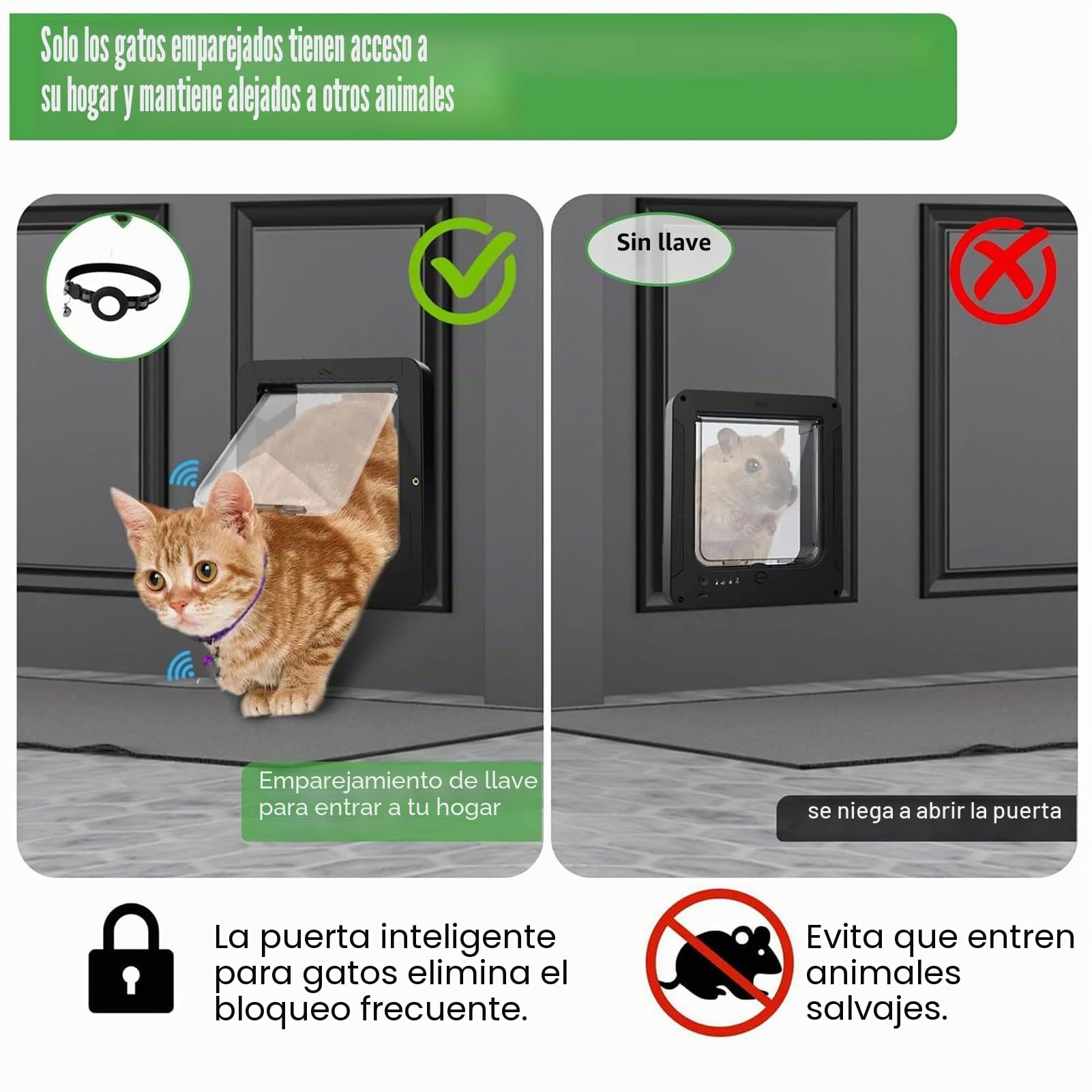 Puerta de Microchip para Mascotas, Puerta Inteligente para Gatitos con Control Remoto y 2 Collares de Sensor, Puerta de controlable para Perros, para Puerta Interior, Pared, Patio, Porche | Puerta resistente al viento para perros para interiores y exterio