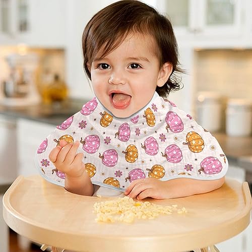 Miniatura 6 de Muslin Baby Burp Cloths Set of 1, Soft Retro Pumpkin 70s Hippie Absorbent Muslin Washcloths, Bibs, Face Towel for Newborn Boys Girls, 22 x 11 Inch