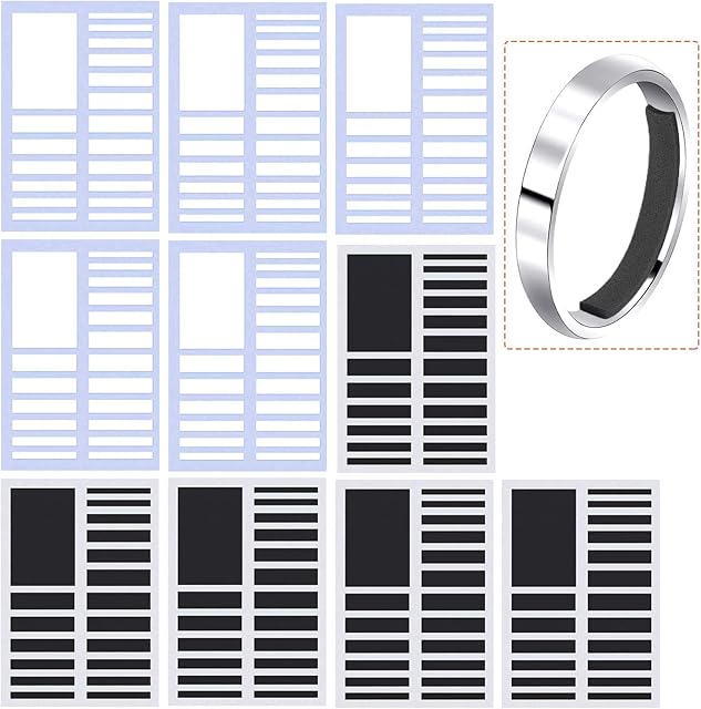 Deolven Ring Size Adjuster for Loose Rings,10 Sheets Invisible Ring Sizer for Wide Rings Resizer with Capable of Cutting Freely 5 Sheets White and 5 Sheets Black