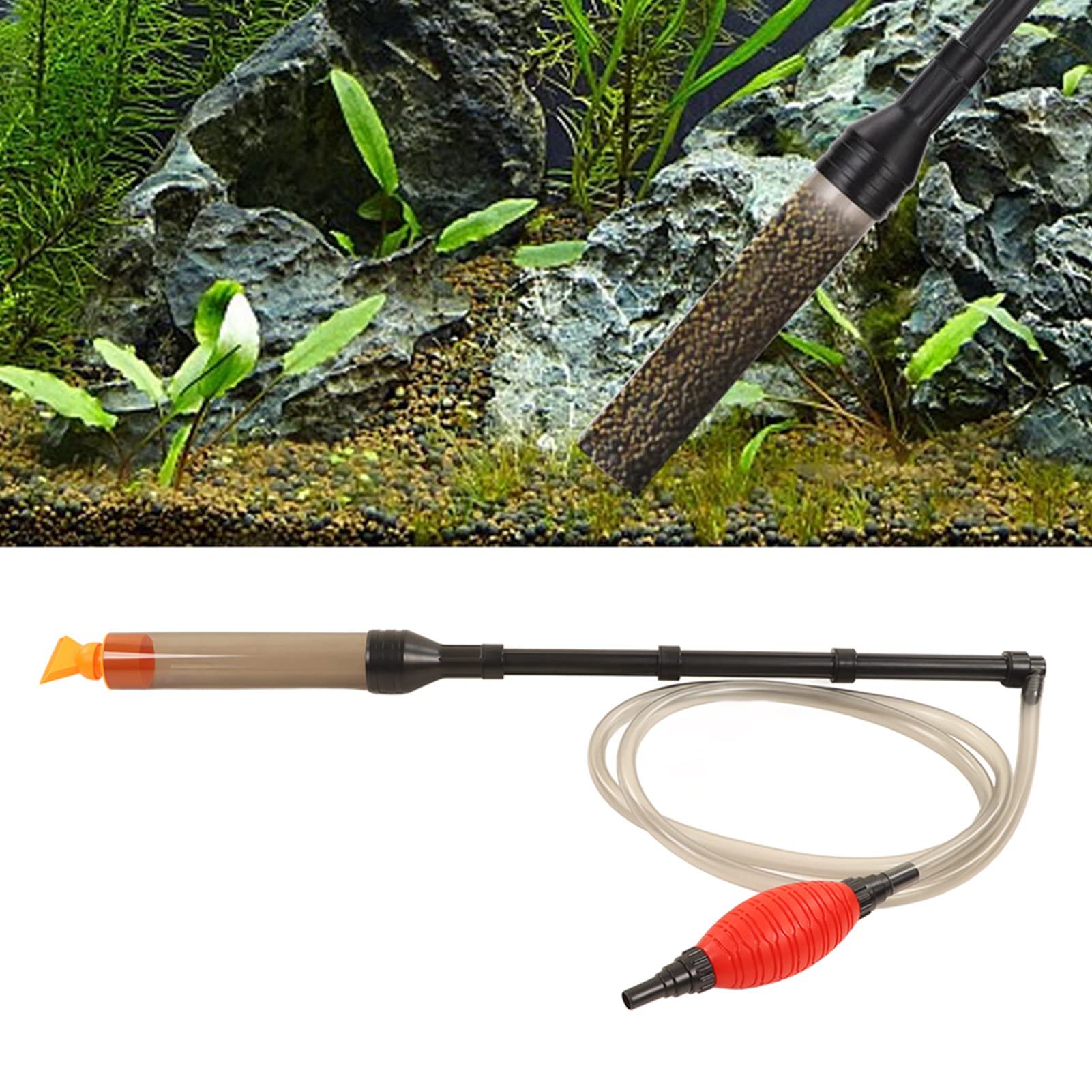 Nettoyeur de Gravier d'aquarium, Ensemble d'outils de Nettoyage d'aquarium, Changement d'eau de Nettoyage Manuel, Sac Gonflable Rouge, Nettoyeur de Sable d'aquarium pour