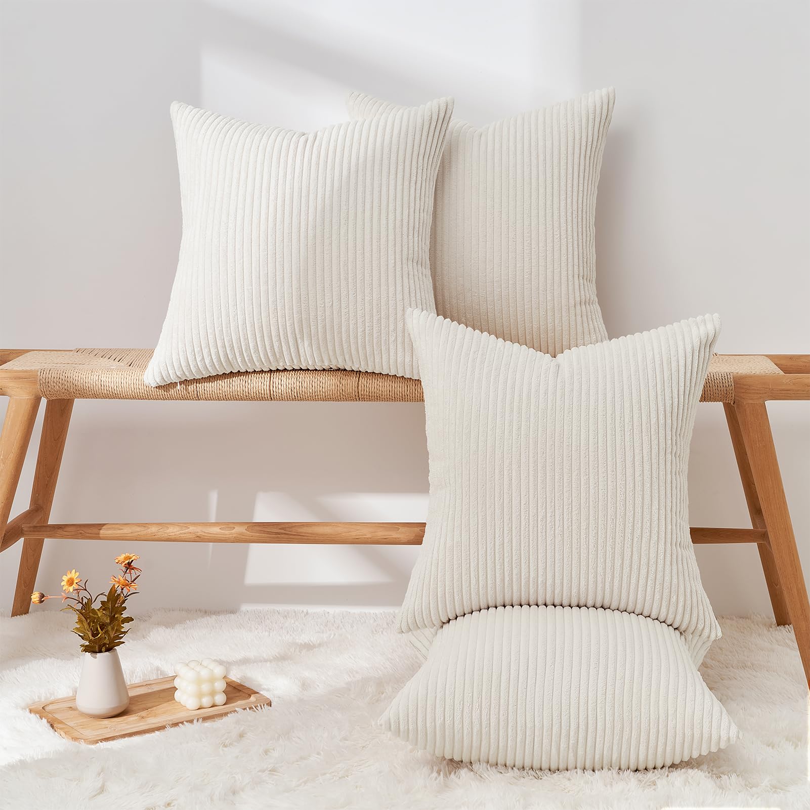 Topfinel Cushion Covers 40x40cm Sofa Bed Cream Cushion Covers Corduroy Scatter Decorative Cushions For Bedroom Set of 4 fluffy Cushion Cover 16x16 - Image 2