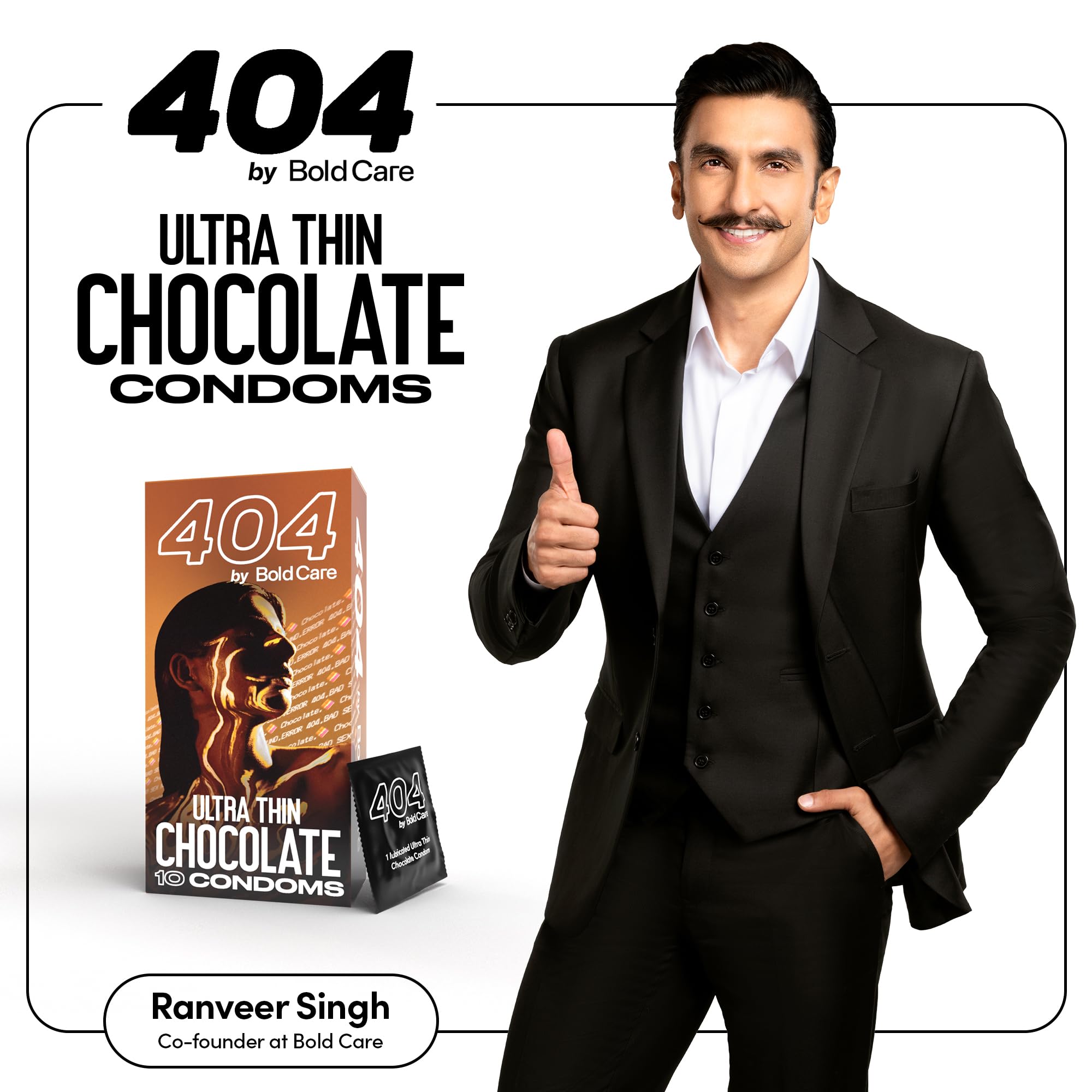BOLD CARE 404 Super Ultra Thin Chocolate Flavored Condoms For Men | 60 Microns | 10 Units | Intense Fit with a Barely There Feel | With Disposable Pouches (Pack of 1)