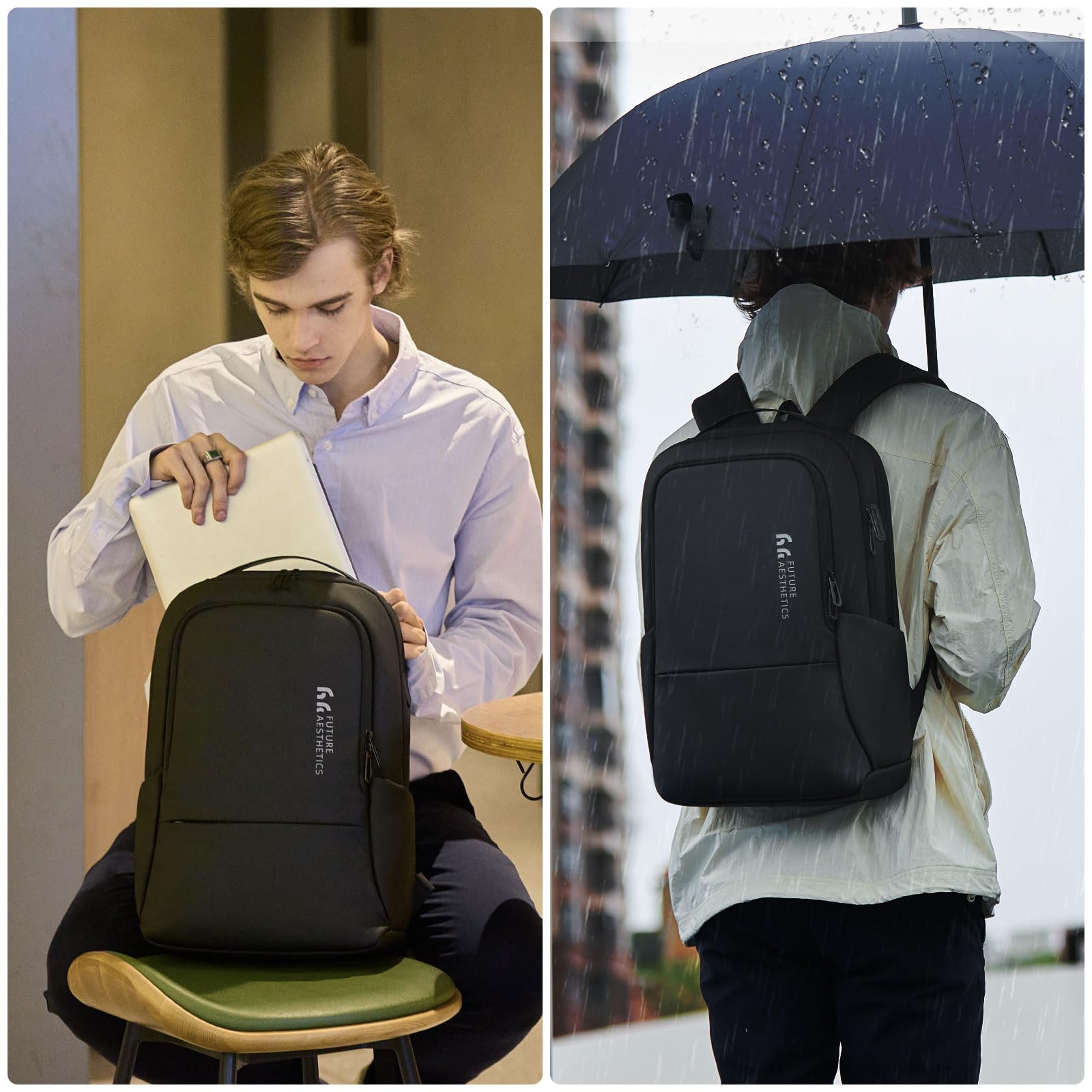 Mochila de Negocios para Ordenador Portátil de 15,6 Pulgadas | Impermeable y Robusta con Puerto de Carga USB - Confort y Almacenamiento Multifuncional para Hombre Volumen 20L (Negro)