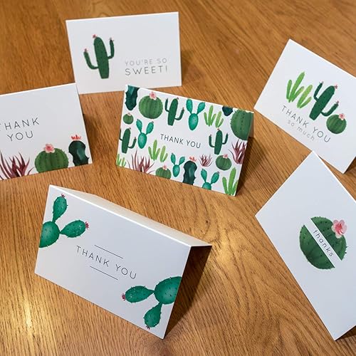 Miniatura 7 de Gooji Tarjetas de agradecimiento de cactus de 4 x 6 (paquete de 36 unidades, sobres blancos a juego), juego surtido, acuarela, gráficos coloridos,