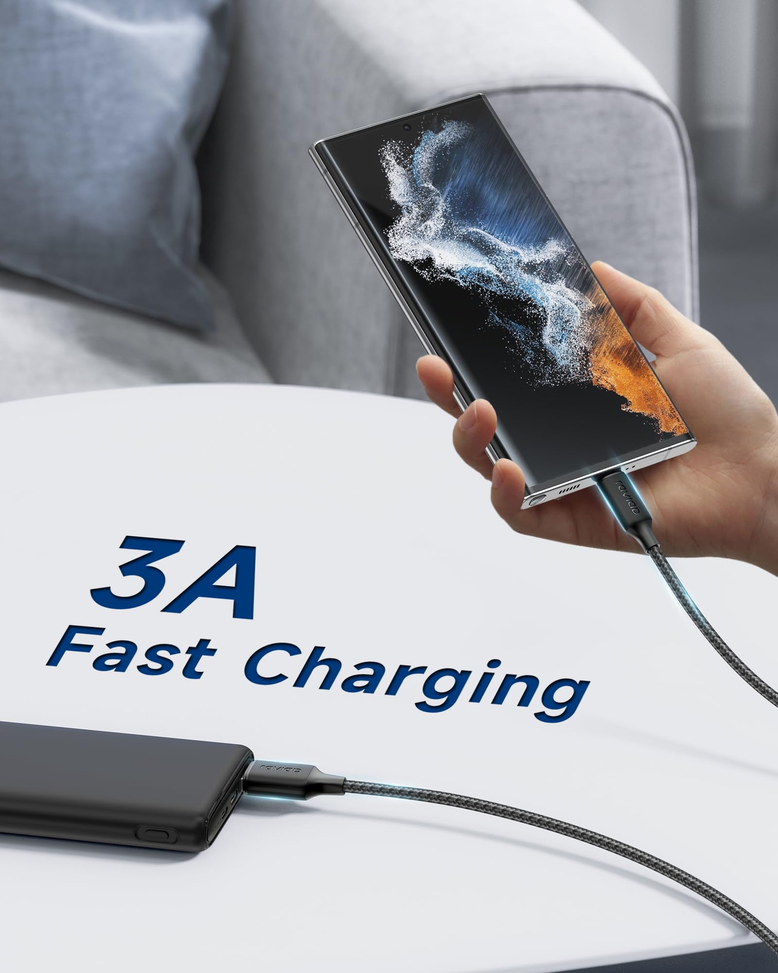 RAVIAD Cavo USB Type-C, Cavo USBA a USBC Lungo 3.1A Ricarica Rapida [3M] Cavo USB Tipo C QC3.0 Cavo USBC to USB per iPhone 16 15ProMax Samsung S24 S23 Note Xiaomi Pixel iPad Realme