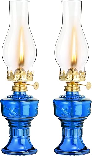 2 lámparas de aceite de cámara para uso en interiores, lámpara vintage de queroseno, linterna rústica de queroseno de huracán con mecha de fuego