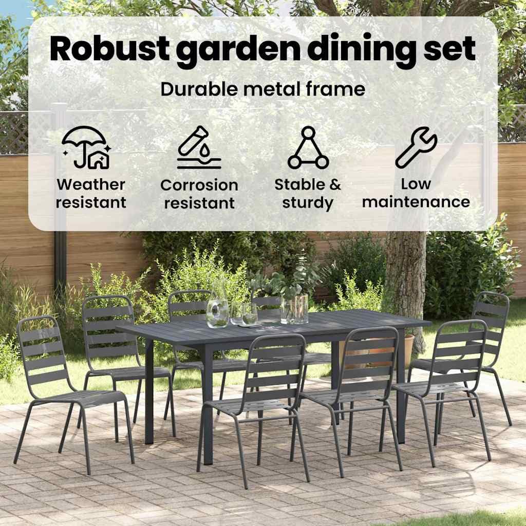 vidaXL Tuin eettafelset 9 st Antraciet Poedercoating staal | Houdt zwaardere spullen goed vast, Gemaakt van water- en winddichte materialen, Modern ontwerp dat elke tuin opflett