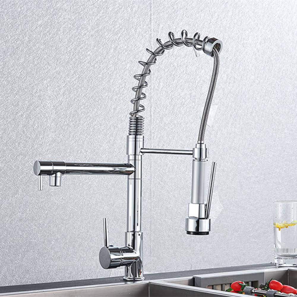 FCXWEVR Matte Black Kitchen Faucet with Dual Spout Bridge Mount Spring Mixer Tap Hot & Cold Water Stylish Chrome Plated Design Functional & for Modern Kitchens