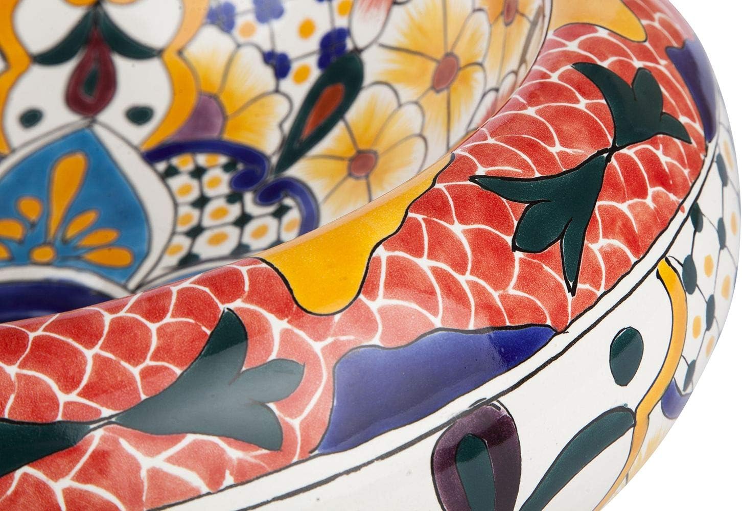 Cerames Ariana - Mexican Round Countertop Sinks | 15x5 in Ceramic Talavera Small wash Basin from Mexico Colorful Decorative Motifs