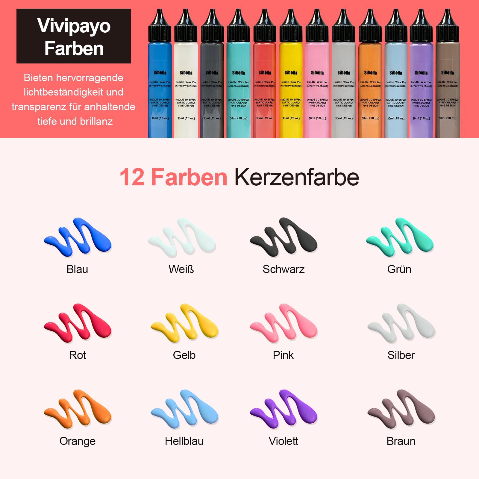 12 Stück Wachsstifte für Kerzen, Kerzenstifte 10 ml, mit vorgestanzten Aufklebern und Schwammwerkzeugen, Kerzen Bemalen Set Stifte für Dekorieren und Gestalten von Stoff, Holz, Keramik