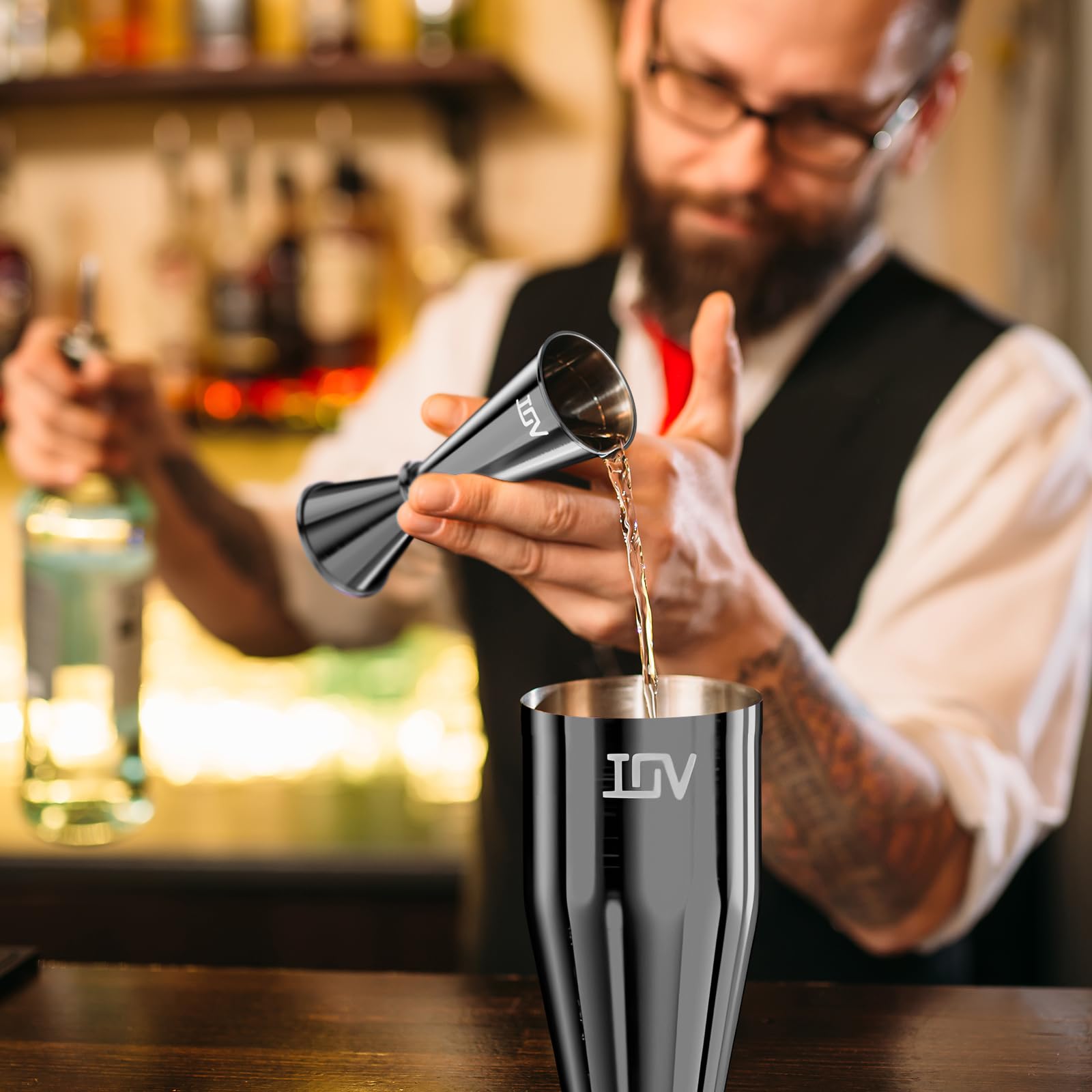 IOV Jigger per Bartending, doppio Jigger professionale da cocktail con libretto di ricette, jigger giapponese in acciaio inox 18/8 di alta qualità da 56,7 g 28,3 g con dimensioni interne per cocktail