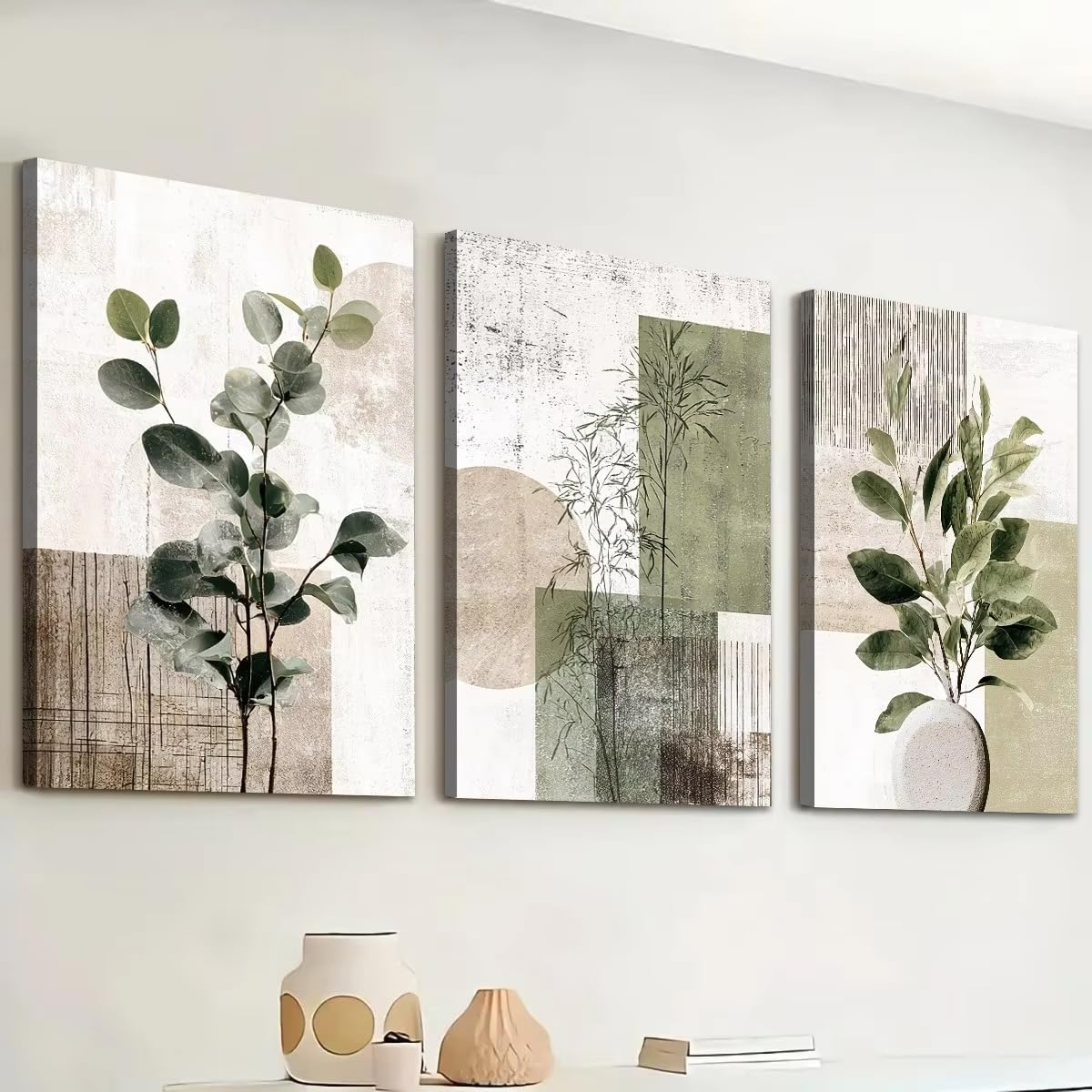 IHHGNB 3 szt. Abstrakcyjny obraz roślinny na płótnie dekoracja domu minimalistyczna sztuka geometryczna dekoracja ścienna wydruki do pokoju sztuka ścienna (50 x 75 cm (20 x 30 cali) x 3 / bez ramki)