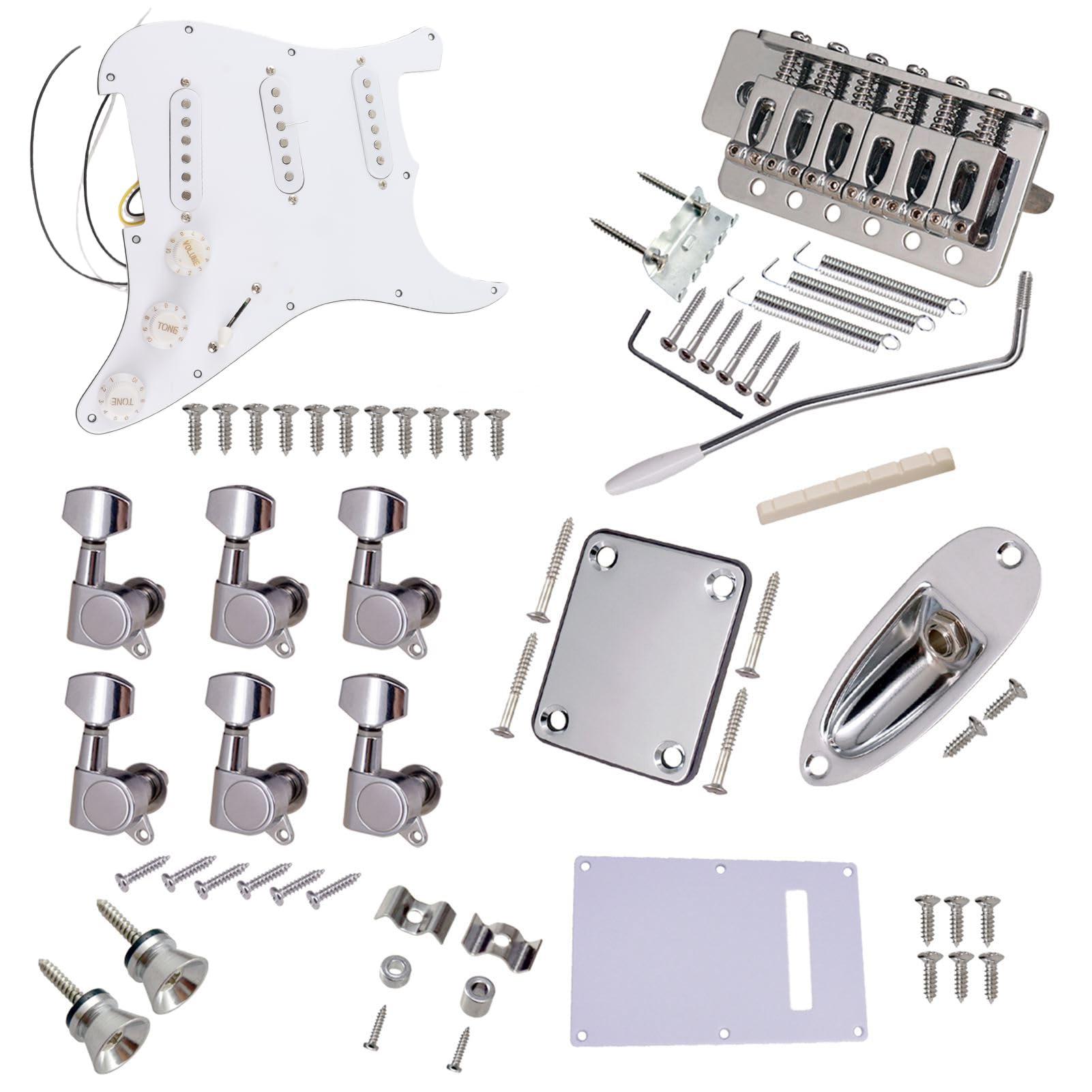 Kit de Accesorios para Guitarra Eléctrica ST Style 6 Cuerdas Incluye Pastillas Golpeador Perillas Volumen y Tono Puente Trémolo Tornillos Montaje