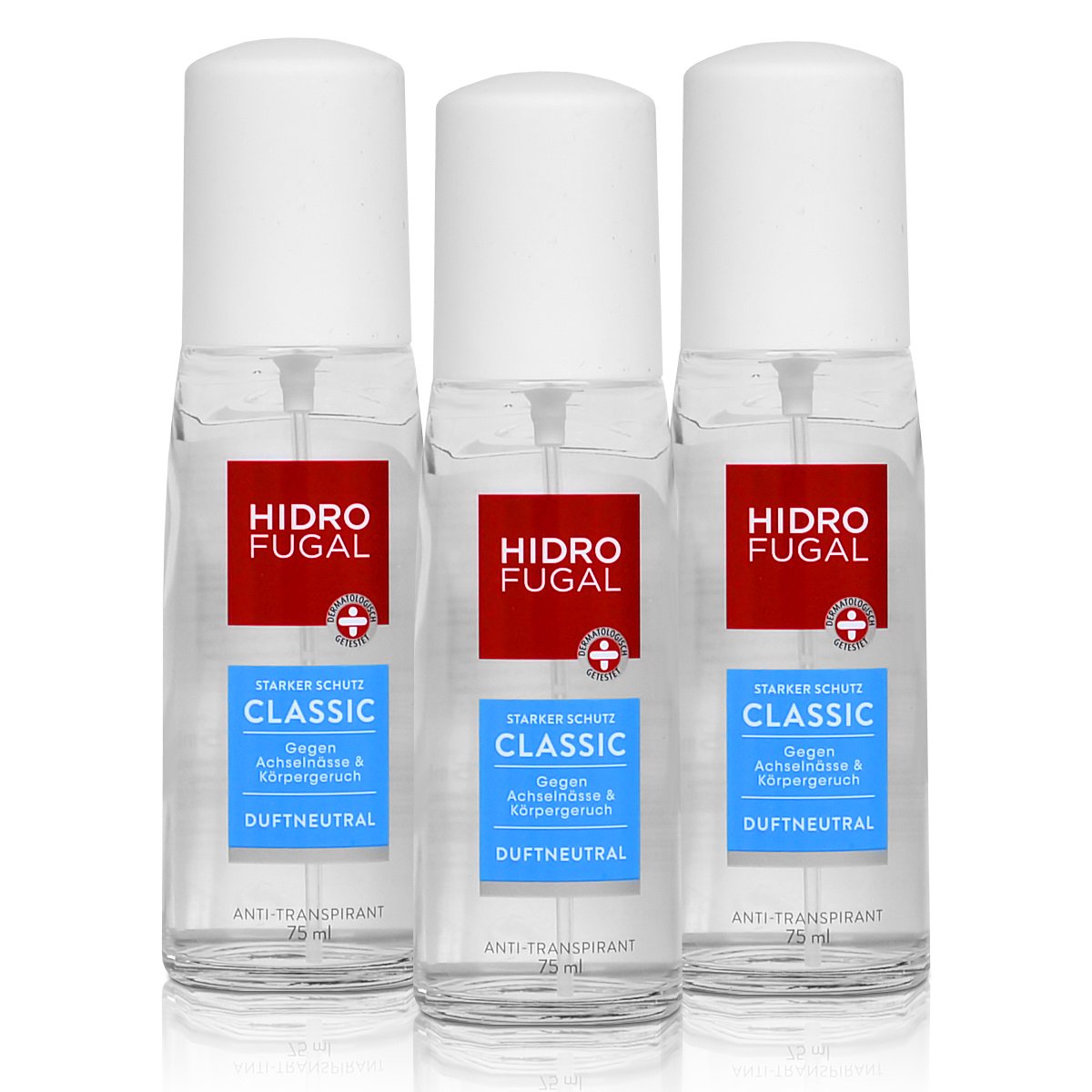 Hidrofugal Classic - 3 atomizadores antitranspirantes, aroma neutro, 75 ml