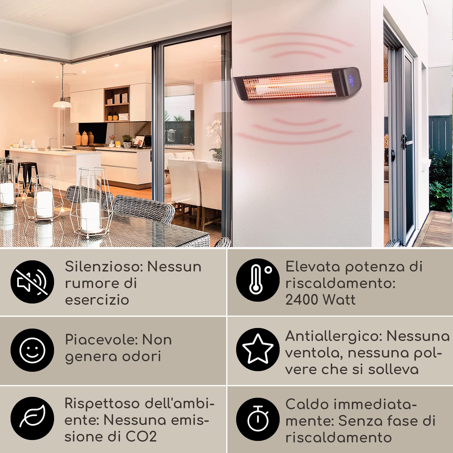 KLARSTEIN Smartwave - Lampada Infrarossi Riscaldante, Lampada Riscaldante a Raggi Infrarossi, IR ComfortHeat, Fibra di Carbonio, 2400 W, Termostato, Controllo con App e Wi-Fi per 7 Dispositivi, Nero
