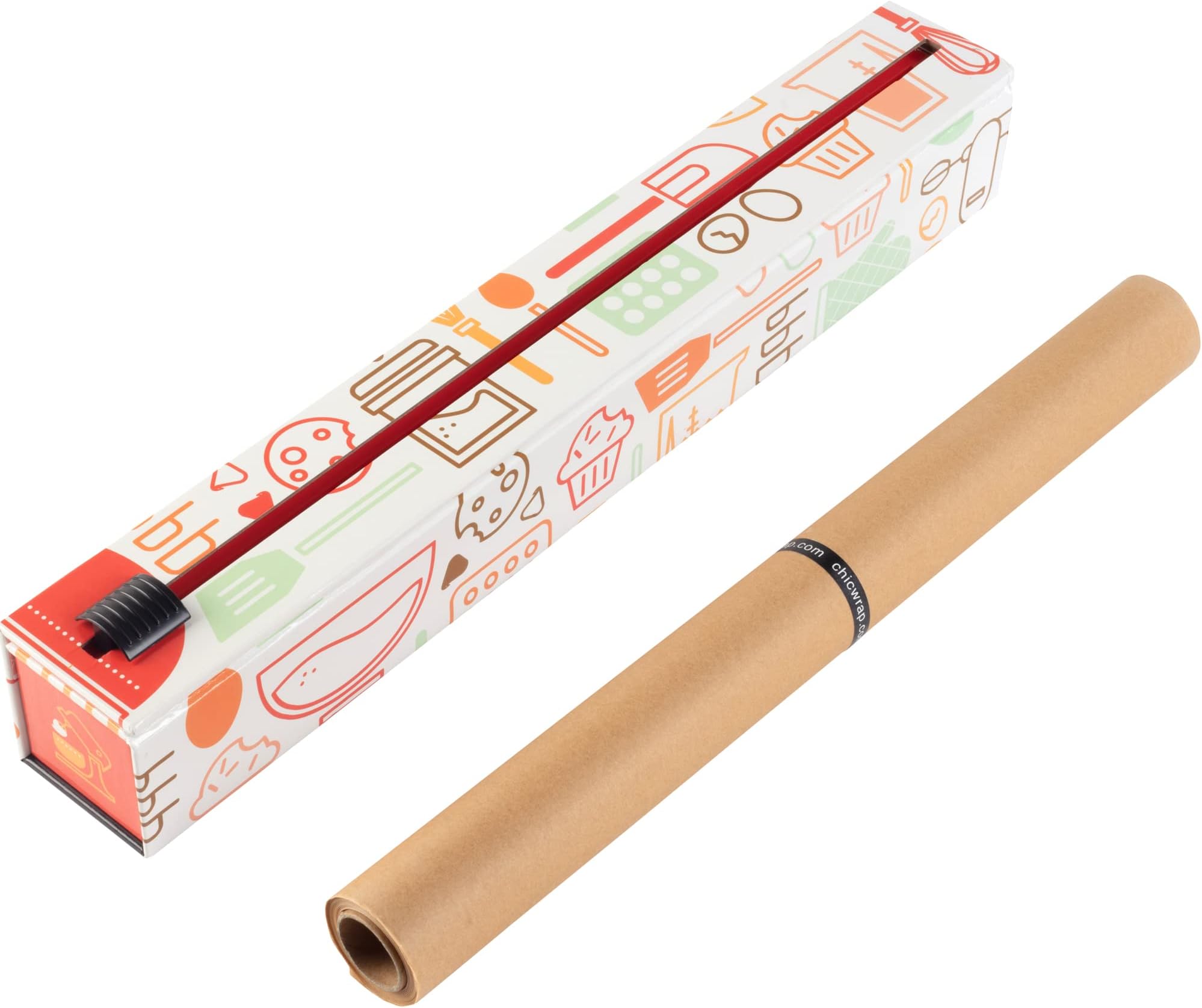Baker's Tools Parchment Paper Dispenser - Includes 15"x 33' (42 Sq.Ft) Roll Unbleached Baking, Cooking & Culinary Paper - Reusable Dispenser w/Slide Cutter - Kosher Certified