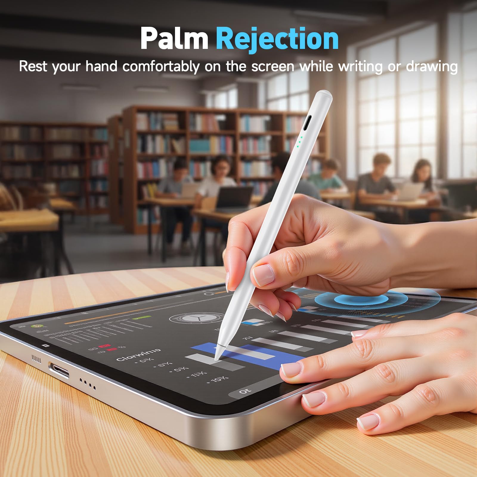 Stylus Pen for Apple iPad 2018-2025, Fast Charging Pencil with High Precision & Tilt Sensitivity & Palm Rejection, for iPad 11 A16/10/9/8/7/6th Gen, Pro 12.9/11/13 Inch M4, Air 3/4/5/M2/M3, White — view 6