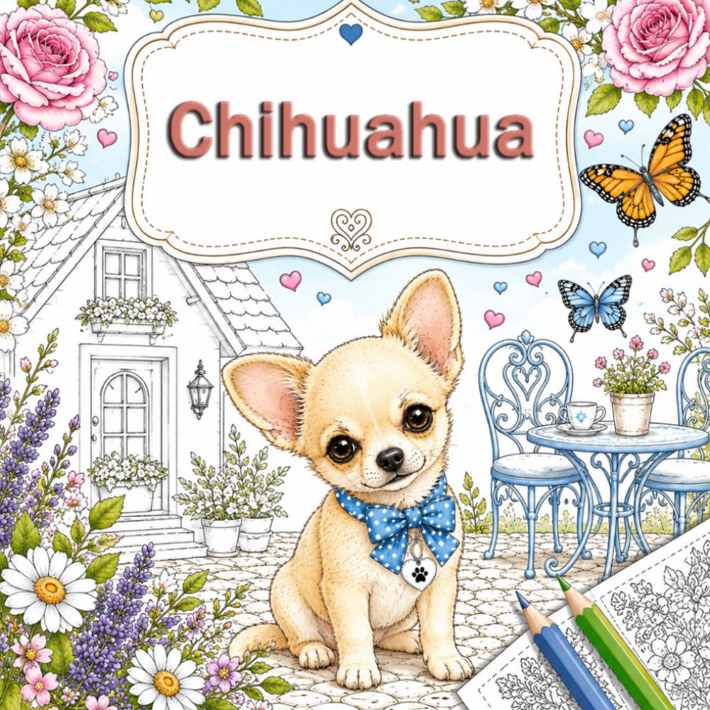 Livre de Coloriage Bien-Être Chihuahua: De magnifiques coloriages remplis de fleurs, d’aventures, de fêtes et de joyeux moments avec des chiens