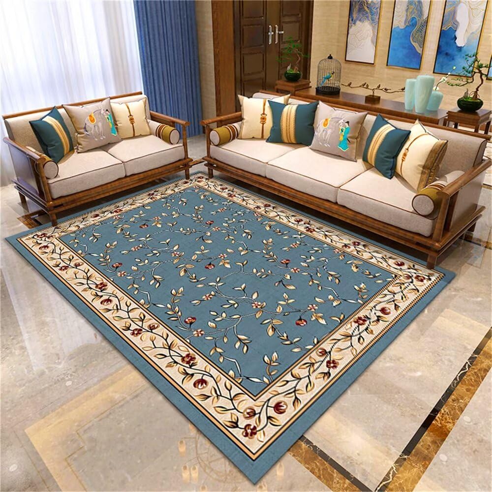 Tapis antidérapant salon bleu rectangle 60X120cm lavable chambre