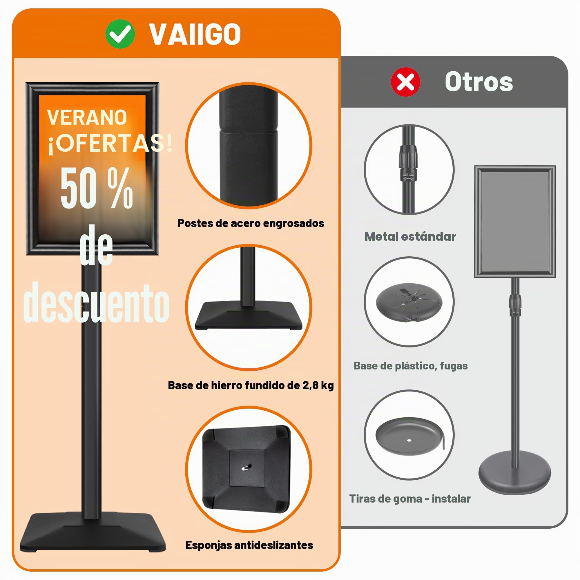 Soporte para carteles A4, soporte de exhibición ajustable para avisos de menú con base de hierro fundido resistente, soporte de letrero de pie para carteles, publicidad, ventas, soporte de