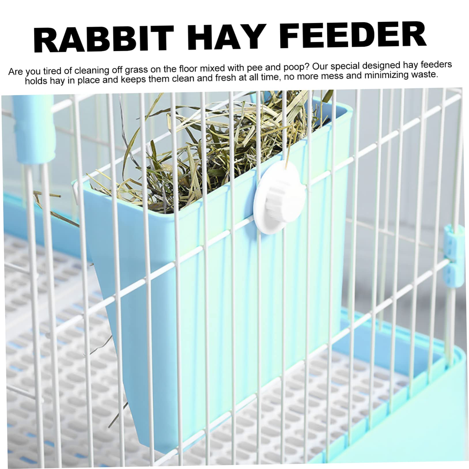 Râtelier à Lapins Grosse Capacité pour Cage, Plastique Acier Bleu