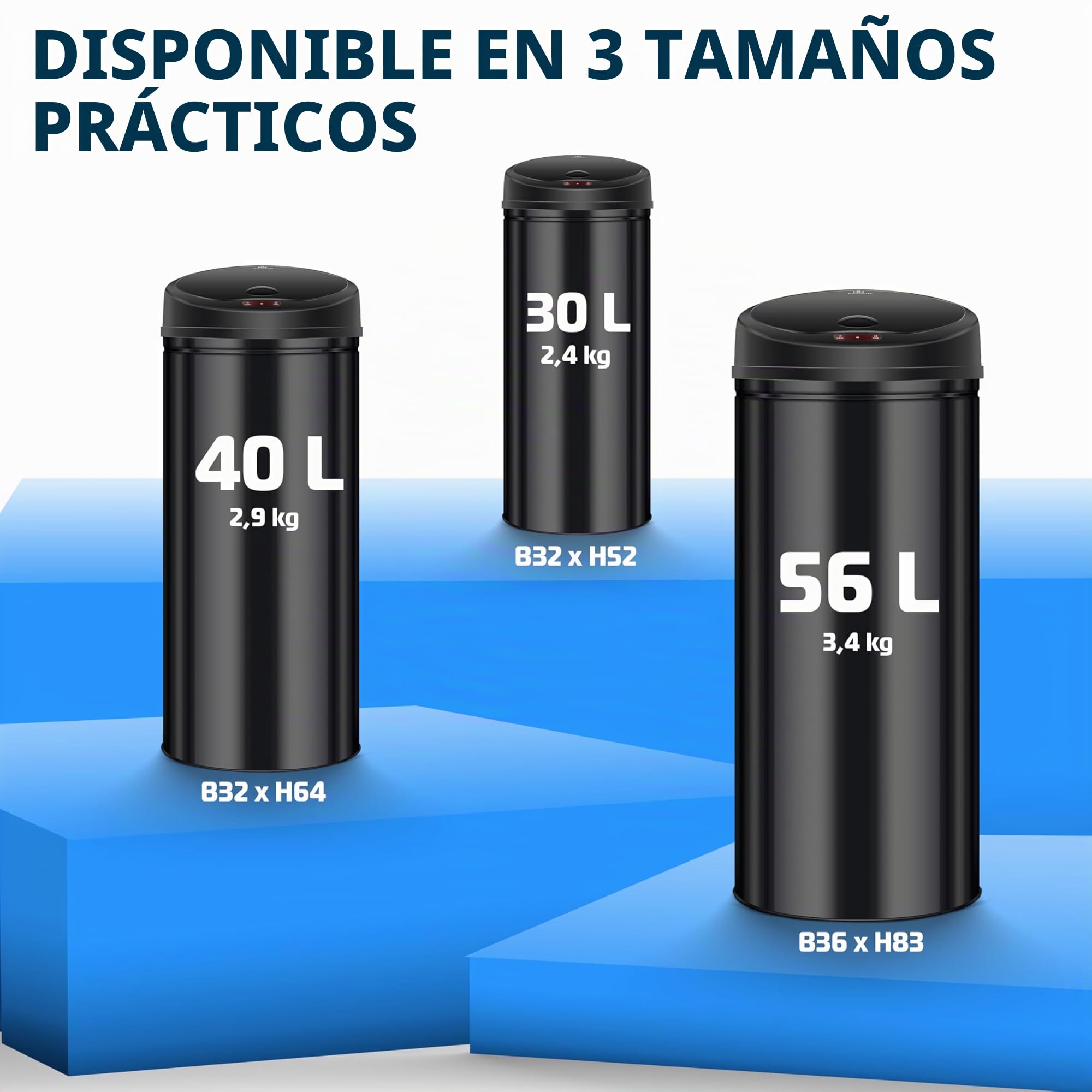 KESSER® Cubo de basura con sensor ✓ Automático ✓ Papelera de basura ✓ Basura | ACERO INOXIDABLE | Color: NEGRO | Tamaño: 30 L