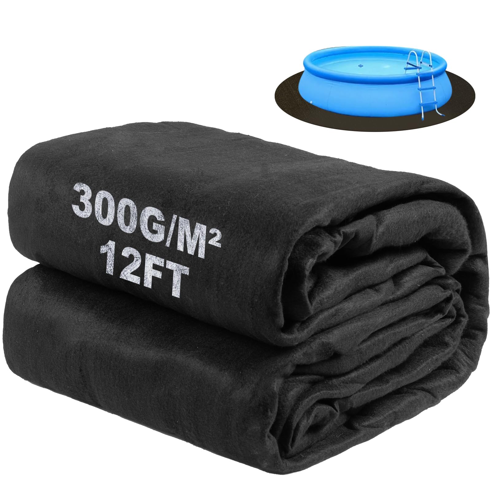 DecoForU 12 FT Round Pool Liner Pad for Above Ground Pool, Durable Geotextile Material, Liner Pads for Puncture Resistent, Extend Liner's Life, Black