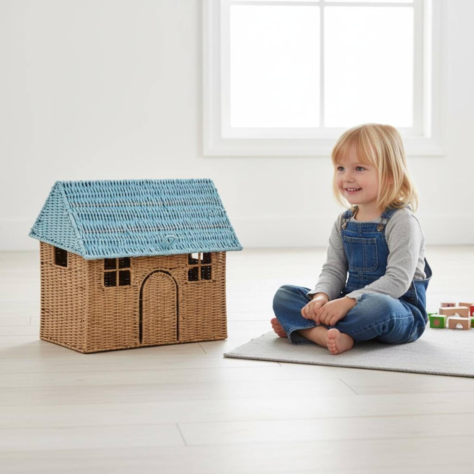 kowaku Cestino Portaoggetti Bambini Cesto Contenitore Scatola Organizer Cestino Giochi Design a Casetta Decorativo in Corda di Carta con Telaio in Ferro per