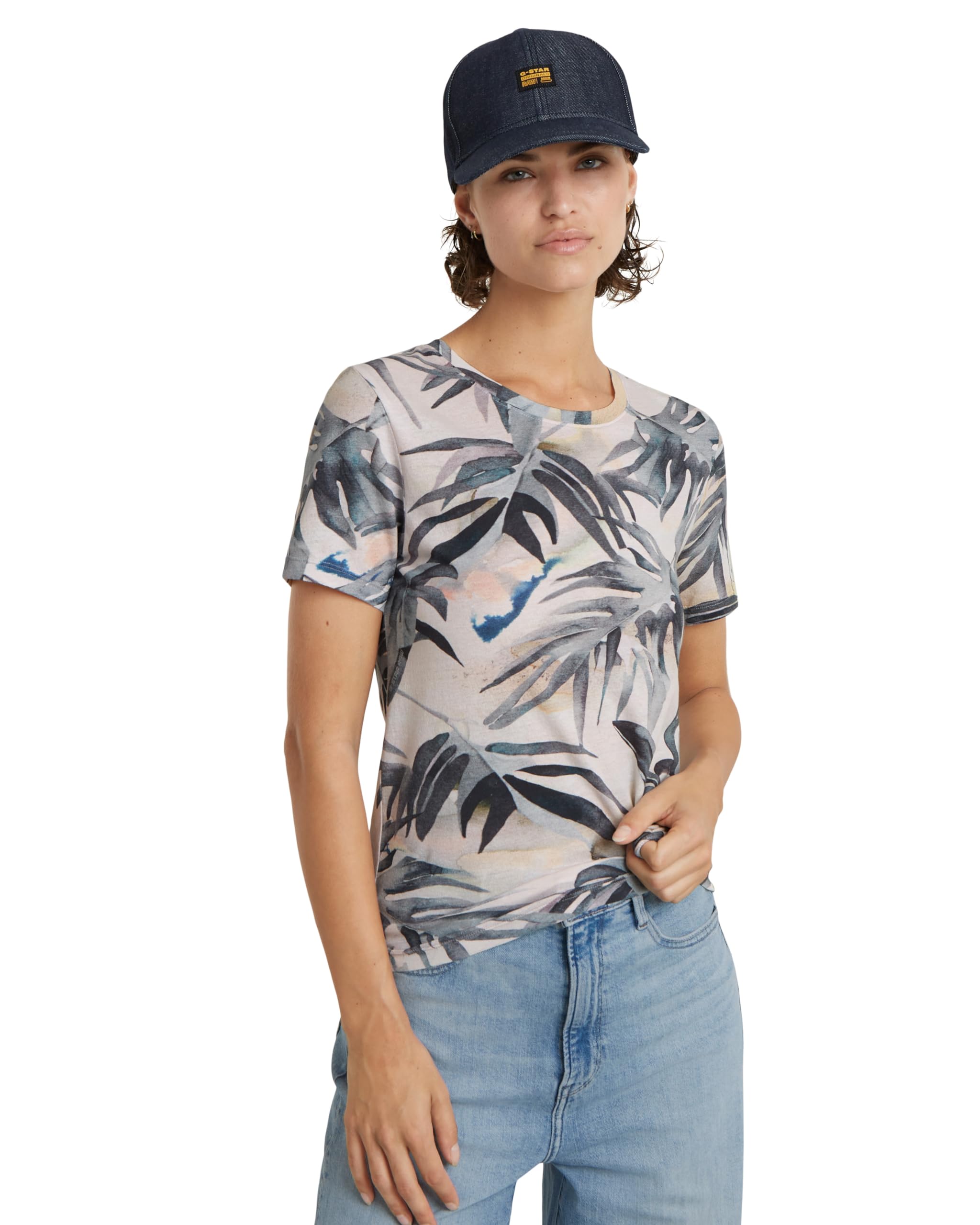 G-Star Women's Palm Tree Allover Top, Multicolor (coral pink watertexture palm D24725-C565-G538), L