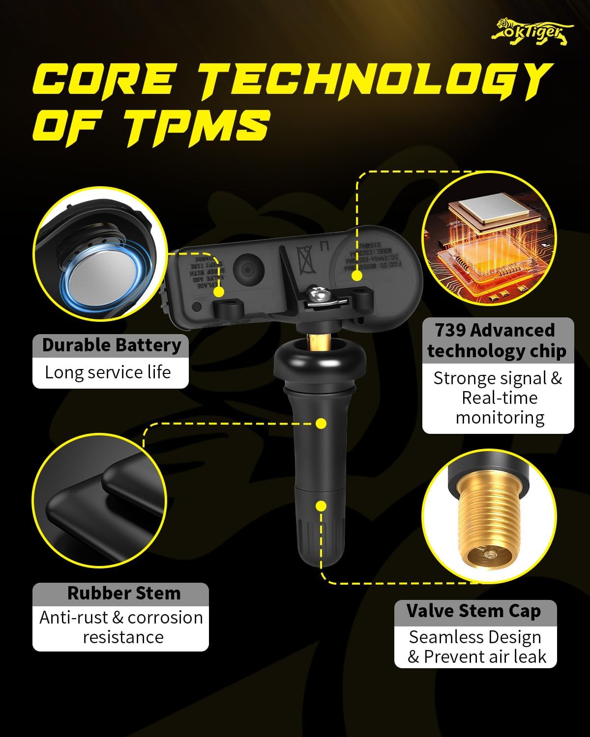 Oktiger 315Mhz TPMS Sensor Pre-Programmed Fits for Ford F150 2009-2014, Edge 2011-2014, Explorer 2011-2015, for Mustang Fusion F250 F350, for Lincoln MKZ, Tire Pressure Sensor OE# DE8T-1A180-AA