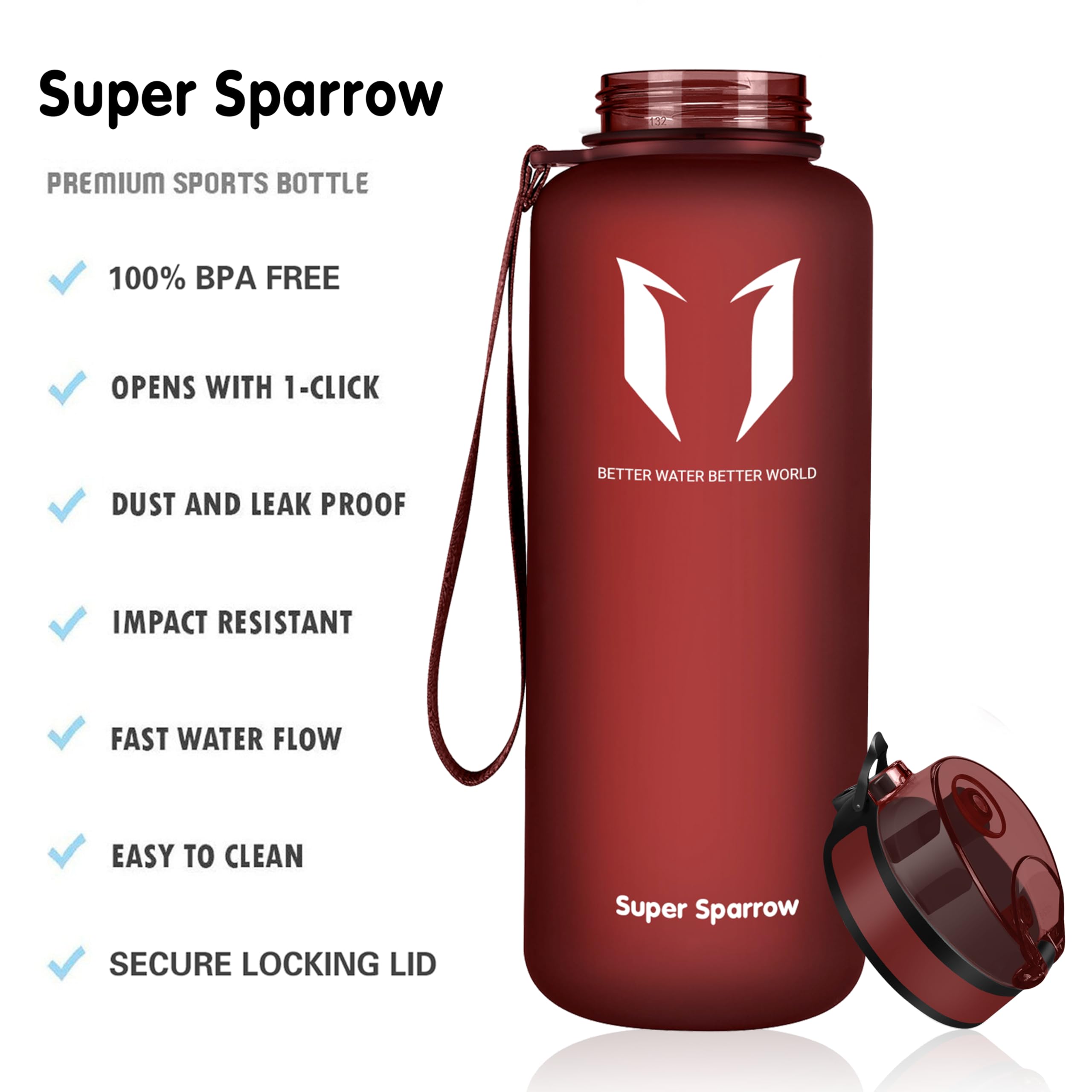 Super Sparrow Borraccia Sportiva & Bottiglia Bambini Senza Perdite - 350ml/500ml/750ml/1L/1.5L - Senza BPA