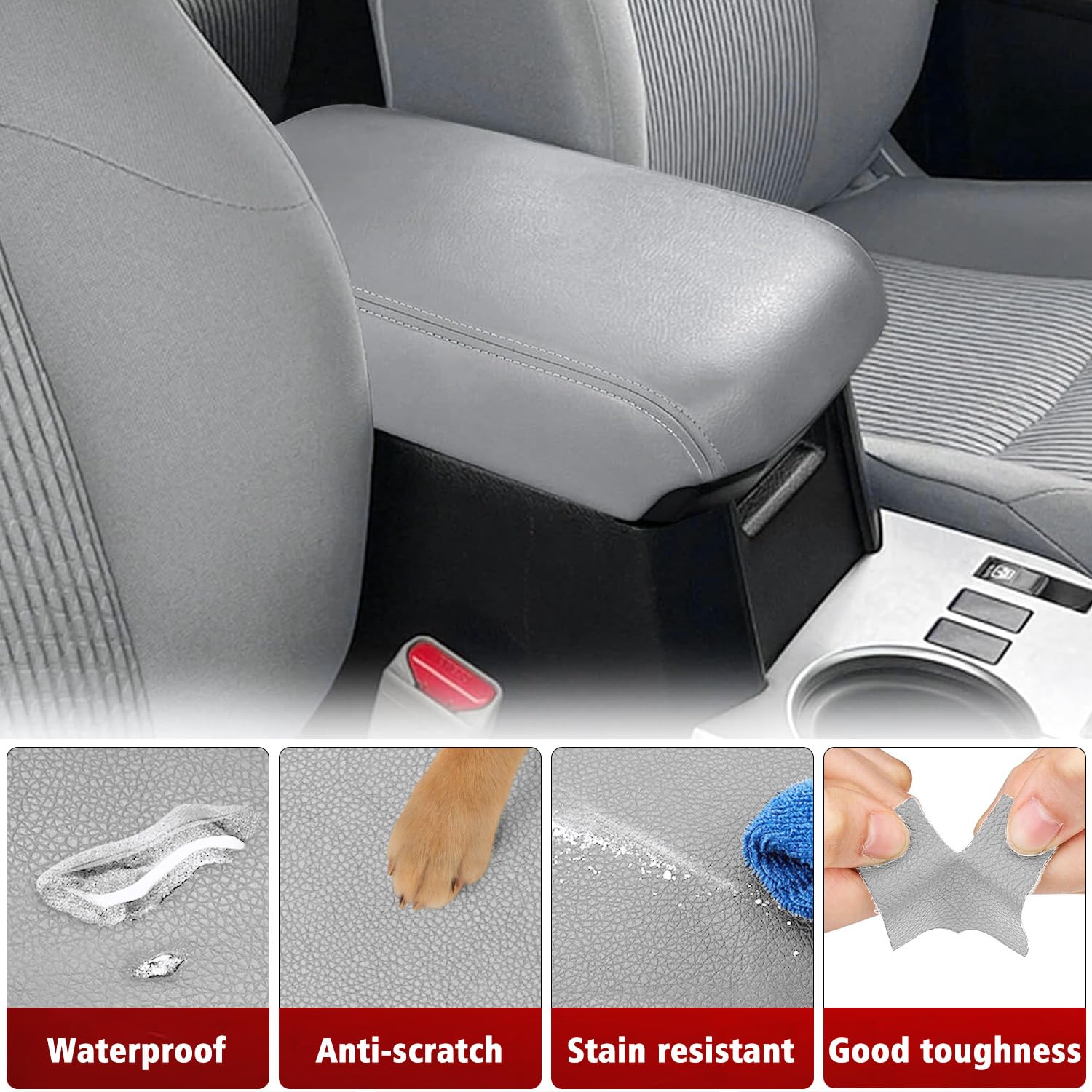 JJMY Leather Center Console Armrest Cover + Shoulder Pads For 2010-2023 Toyota 4Runner N9 – Black