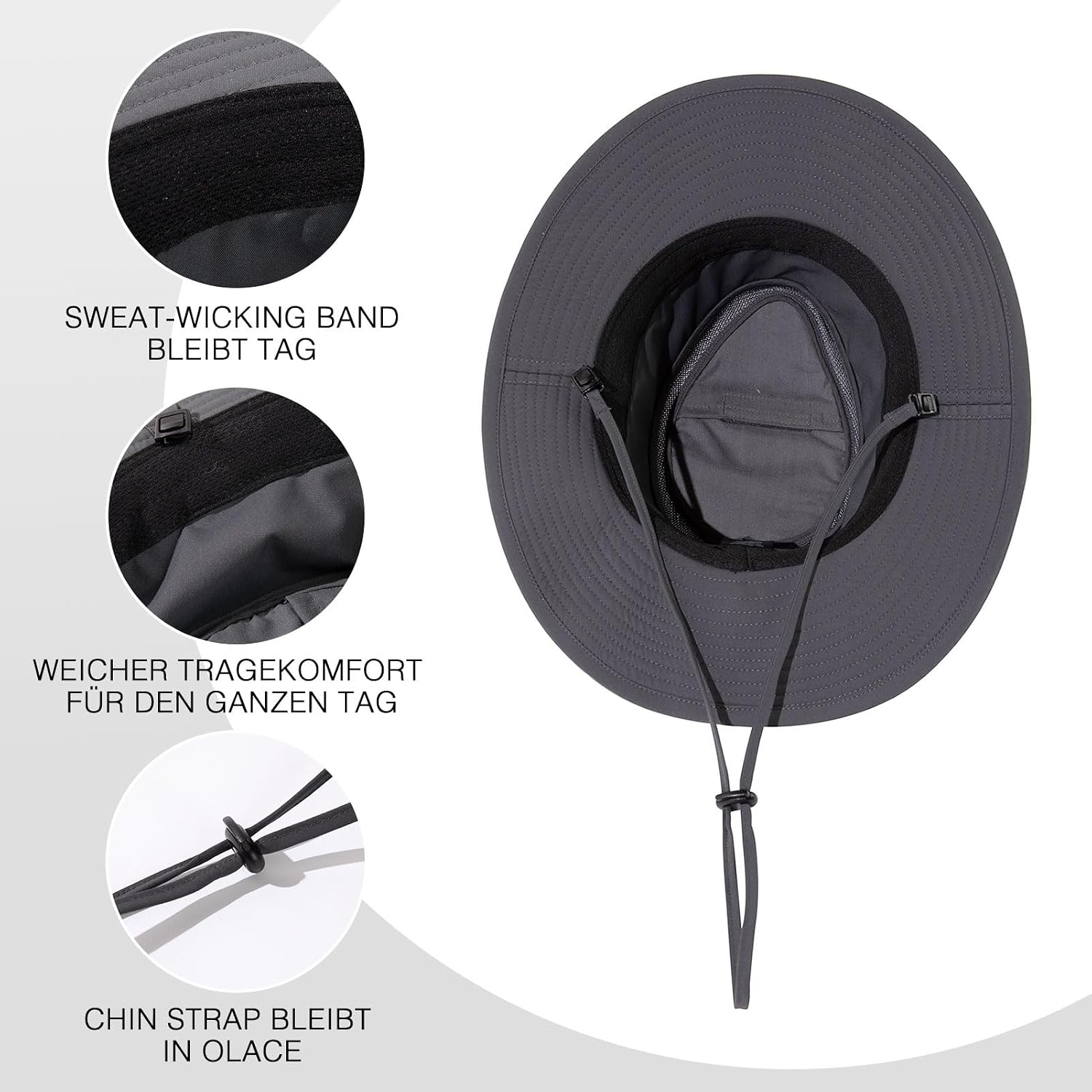 TOP-EX Men's Waterproof Sun Hat UPF 50 for Safari and Outdoor Use | Windproof with PU membrane, malleable wire brim, elastic drawstring and inner pocket; foldable for camping and hiking 95588_Dark Grey M - L