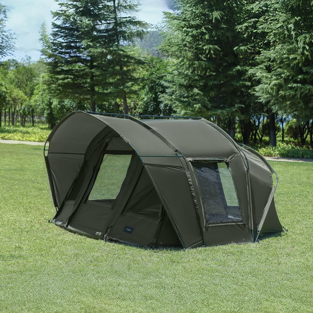 MK-Angelsport Angelzelt Fort Knox Air 2,5 Mann 2.0 Bivvy – Wasserdichtes Karpfenzelt mit 10.000 mm Wassersäule, abnehmbarem Frontpanel und extra großer Bodenplane