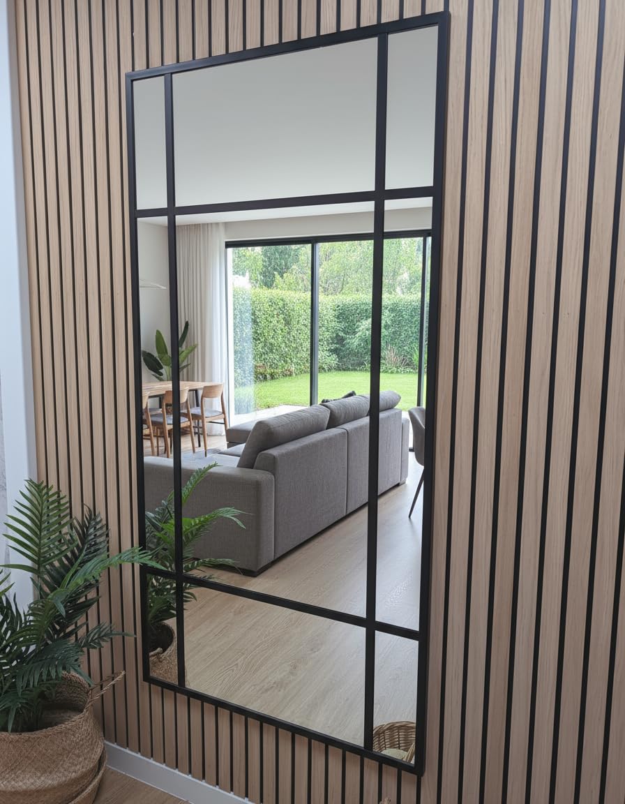 THEROSE Specchio industriale stile danes, alluminio, specchio finestra, 160 x 80 cm, spogliatoio, tester (nero)