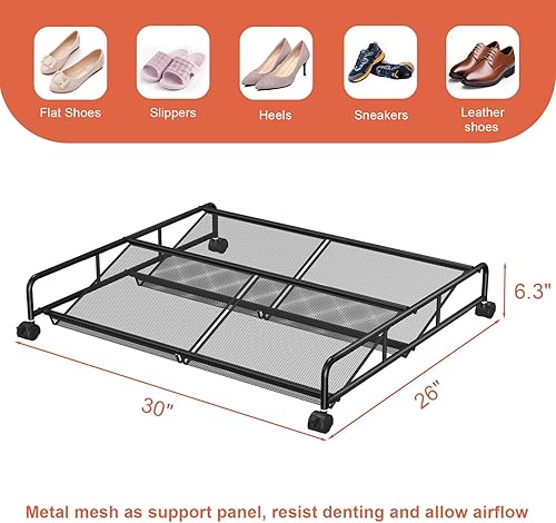 Miniatura 3 de Organizador de almacenamiento de zapatos debajo de la cama, contenedores de almacenamiento de malla metálica debajo de la cama con ruedas,